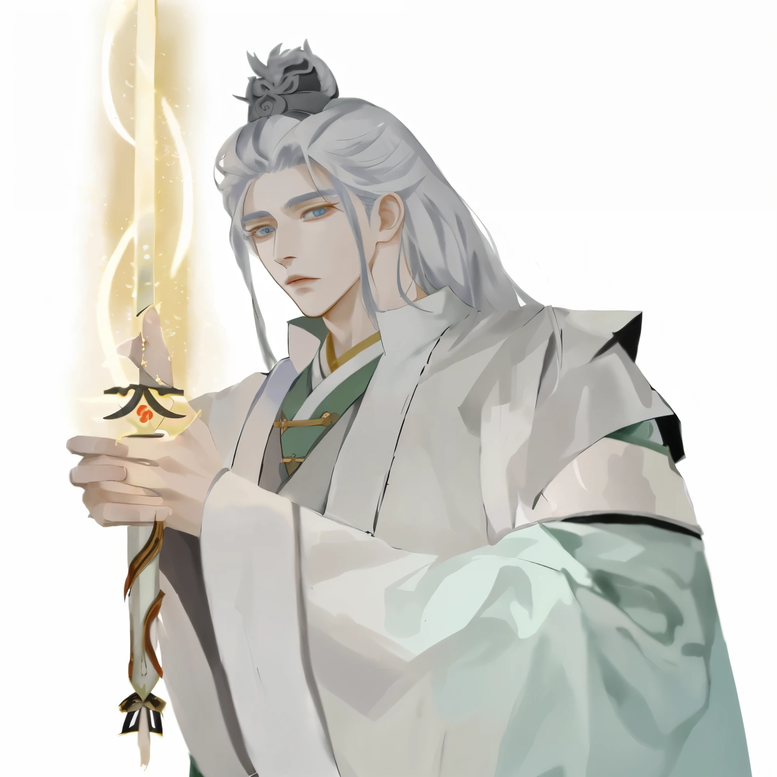 Anime character with sword in hand, Heise Jinyao, White-Haired Angel, zhao yun, Inspired by Guan Daosheng, inspired by Huang Shen, Inspired by Bian Shoumin, loongs, Inspired by Fan Kuan, Inspired by Zhao Yuan, Inspiration from Zhibai, Inspired by Hong Ren, Inspiration from Zhang Sengyao