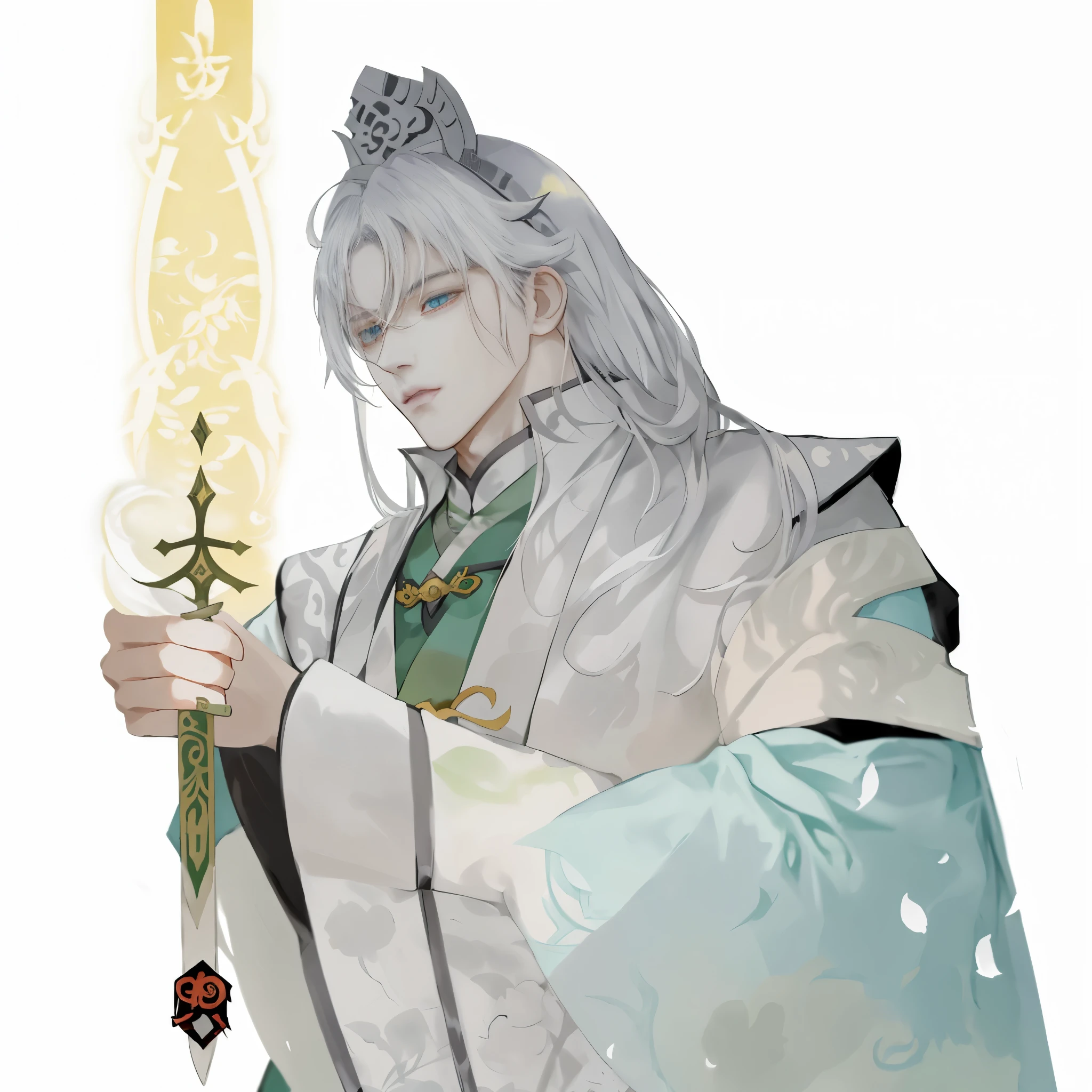 Anime character with sword in hand, Heise Jinyao, White-haired fairy, zhao yun, Inspired by Guan Daosheng, inspired by Huang Shen, Inspired by Bian Shoumin, loongs, Inspired by Fan Kuan, Inspired by Zhao Yuan, Inspiration from Zhibai, Inspired by Hong Ren, Inspiration from Zhang Shengyao