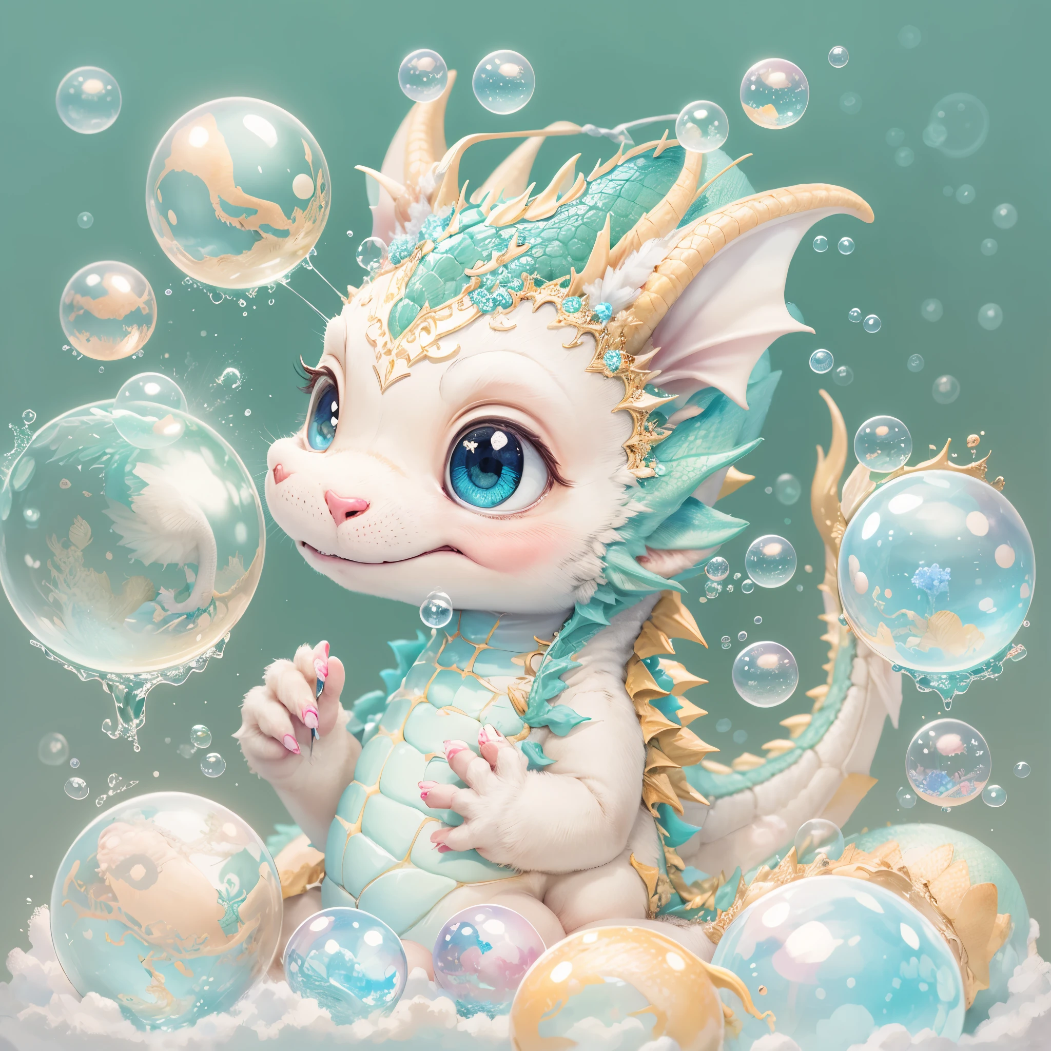 Cute Dragon、PastelColors、clouds、soap bubbles