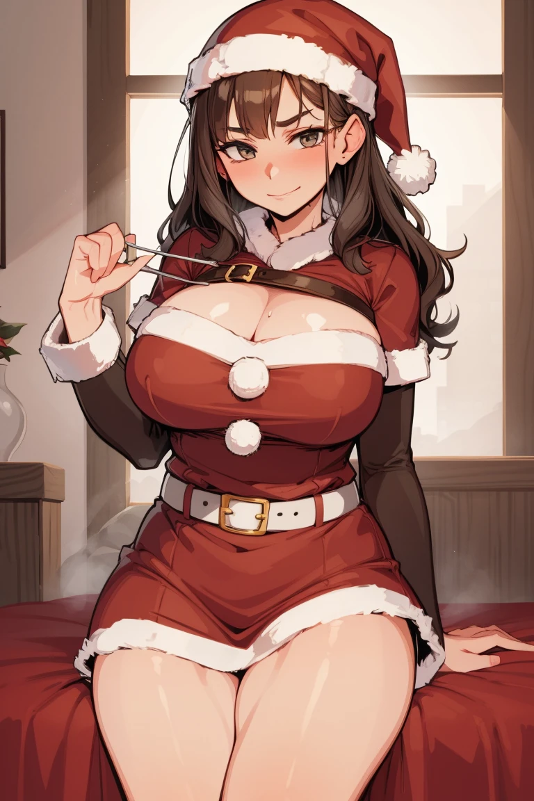 Christmas Milf, curly hair, detailed, santa outfit