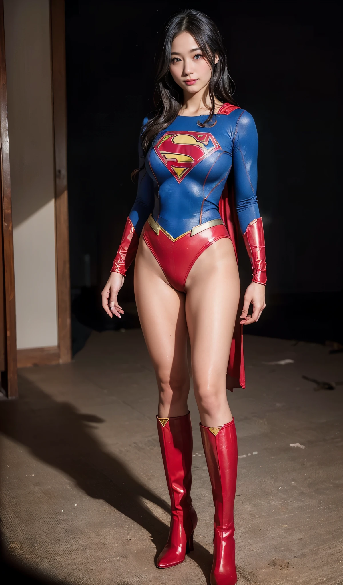 No background、Are sleeping、lying back on、(((Wear black tights on your beautiful legs.)))、(((Grow legs、tall、Legally express the beauty of your smile)))、((((Make the most of the original image)))、(((Supergirl Costume)))、(((beautiful hairl)))、(((Suffering)))、(((Feet must necessarily be worn with black tights)))、(((You need to wear red boots)))、((Top image quality、8K))、((top-quality、8K、masterpiece:1.3))、(((Keep Background )))、Crisp focus:1.2、Beautiful woman with perfect body shape:1.4、Slender Abs:1.2、a wet body:1.5、Highly detailed facial and skin texture、8K