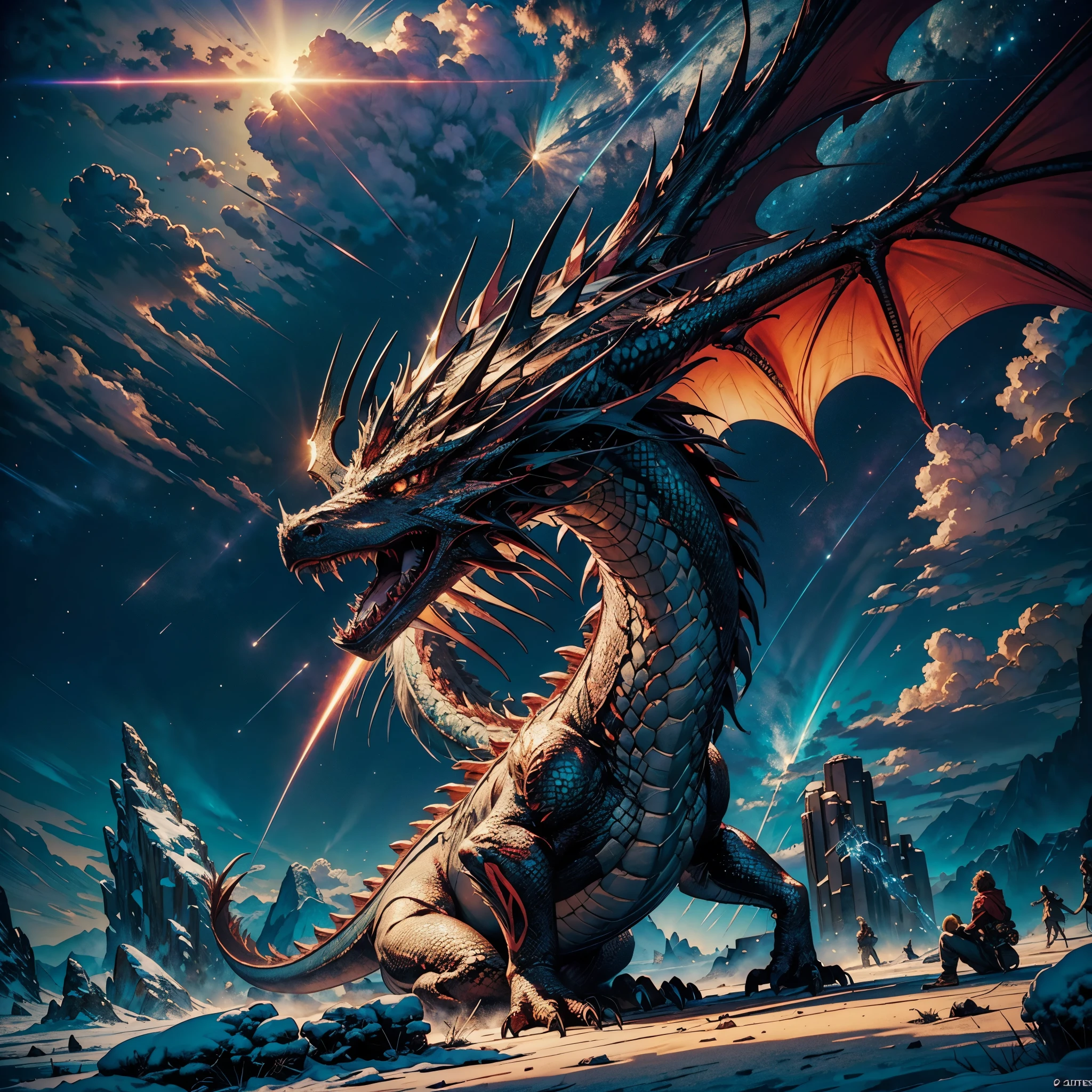 真实感, Dragon ultra dark fantasy style, John Tolkien style, by Jean-Baptiste Monge, the dragon hugs the beholder with its tail, winter, Snow is falling, huge snow falling, a huge white dragon hugs a beholder, large white dragon with golden crest, anatomically correctly drawn body, Looks like an ancient dragon, near , The city, megalopolis, city trail, Big glass skyscraper, Jean-Baptiste Monge, anthropomorphic masterpiece red dragon sitting on a massive rock deep path equirectangular_360 Lava, holding a hammer (strike hot anvil from a hammer: 1.5) (best details, Masterpiece, best quality :1.5), dragon_real cloudy skies background, an epic indigo dragon (best details, Masterpiece, best quality :1.5) extremely detailed dragon, horns, dragon_wings, dragon wings wide spread, ultra detailed face, sun rays, red divine rays, sun rays reflected in cloudest details, (ultra Masterpiece, best quality :1.5), sense of serenity sense of awe majestic atmosphere, ultra best realistic, best details, best quality, [ultra detailed], (extremely detailed), ultra wide shot, photorealism, depth of field, hyper realistic painting, Cinematic_Sunlight Gorgeous Masterpiece ultra UnrealEngine5 deep path equirectangular_360 global luminescence saturate volumetric lightning_contrast meticulously intricate ultra_high-details ultra_high-quality max ultra_high-def ultra_photo-realistic optimal ultra_high-res cgi vfx sfx accurate reflex vivid color-coded improved Octane-rendered UHD XT3 DSLR HDR romm rgb pbr 3dcg fxaa blu-ray enhanced fkaa txaa rtx ssao opengl-shader glsl-shader post-processing post-production cell-shading tone-mapping shadow analogique ultra_sharpness focus symmetrical varied multi etc. --s 1000 --c 20 --q 20 --chaos 100