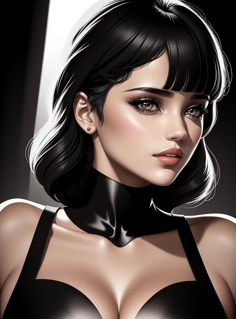 dramatic contrast between light and shadow, beautiful woman (Jennifer Alba Jessica Lawrence), two tones only, vector art