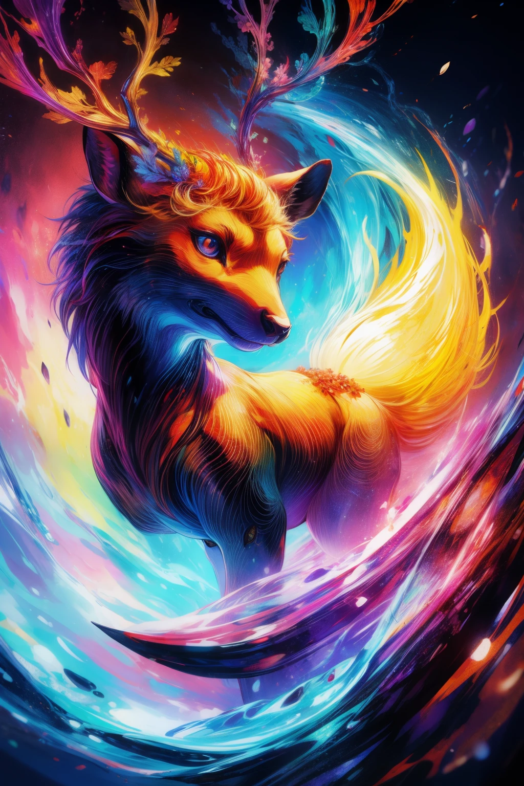 red fox, colorful shiny hair, long long flowing hair, stripped skin, blemished skin, Very good figure, bright tone, warm color, colorfully, work of art, super detaill, high qualiy, best qualityer, high resolution, beautiful clothes