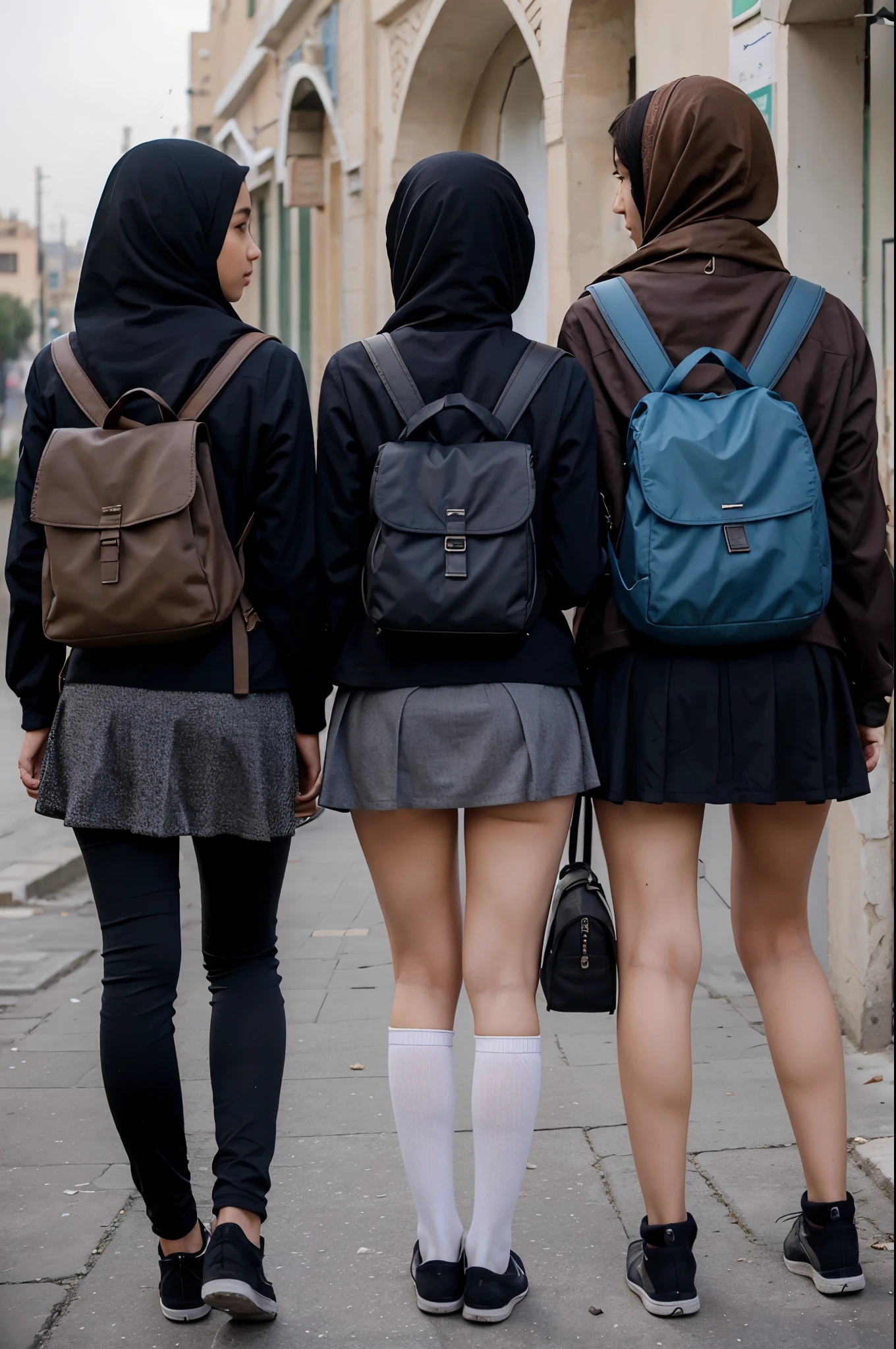 (4 girls), pale  girls, nude, sexy posing, short oversized shirt, slim body, skinny, small butt, smooth white skin, pale fair skin, Russian, 20 years old, pretty face, beautiful face, vagina slit, vagina, on crowded public train background , ((vagina slit)), wearing cute sneakers, wearing hijab, vagina, standing, 