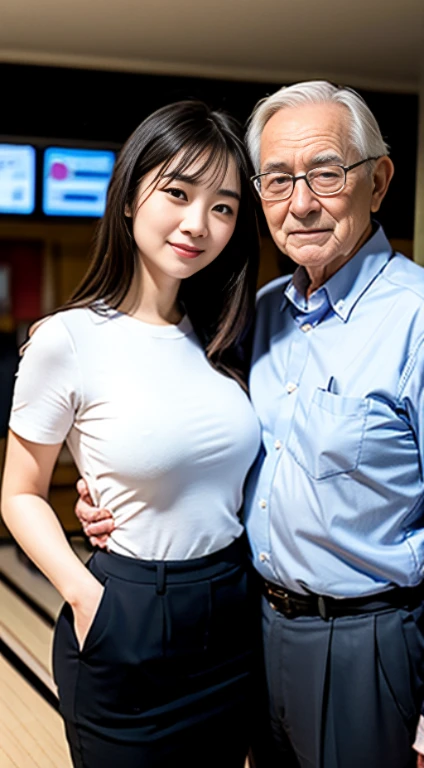top-quality, masterpiece, (((80 years old korean man and 20 years old bightly smile European white girl couples))), (((European young Girl, sitting on the bed, big breasts ,blonde long hair ,blue eyes,all nude))), (((old korean man wearing business suit))), in the Moody luxury hotel bedroom, correct hands, Romantic warm lighting at night, young European young girl hugging old korean man, (((80 years old korean man hugging European young girl))),