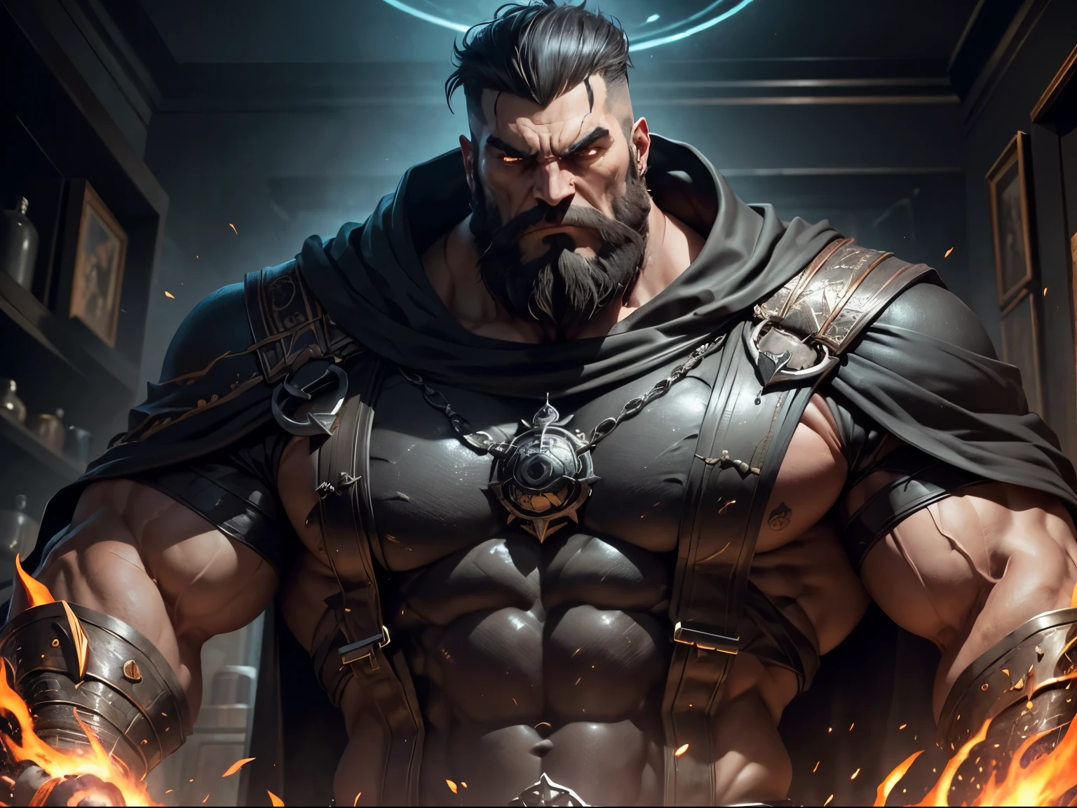 (best quality,ultra-detailed,realistic:1.37),colossal,giant bearded muscle man,imposing,macrophilia,looking down at me with an angry evil face,thick bushy beard,intense gaze,mountainous biceps,hulking frame,rippling muscles,dominant presence,enormous hands and fingers,sculpted jawline,sharp cheekbones,powerful physique,strength radiating from his every pore,dark menacing aura,overwhelming dominance,darkened eyes glaring with fury,wrinkles etched on his forehead,thunderous voice that reverberates through the room,black cloak billowing around him,shadowy figure shrouded in mystery,dark colors accentuating his intimidating presence,ominous background lighting,aura of authority and power,menacing atmosphere,decorative embellishments on the armrests and backrest,large intimidating stature,tense muscles coiled with power,noble and fierce expression,clenched fists exuding strength and determination,aura of arrogant superiority,cold and ruthlessness emanating from his every gesture,detailed veins bulging with strength,eyes filled with fury and malice,dark energy pulsating around him,thunderous footsteps that shake the ground,majestic and brooding,subtle hints of a dark past in his demeanor,enthralling and terrifying to behold.