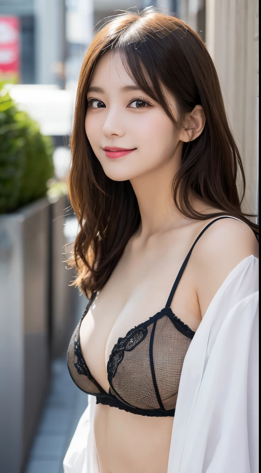 masutepiece, Best Quality, Illustration, Ultra-detailed, finely detail, hight resolution, 8K Wallpaper, Perfect dynamic composition, Beautiful detailed eyes, Women's Fashion Summer,Medium Hair,Small breasts natural color lip, Bold sexy poses,Smile,Harajuku、20 years girl、Cute、Sexy shot looking at camera