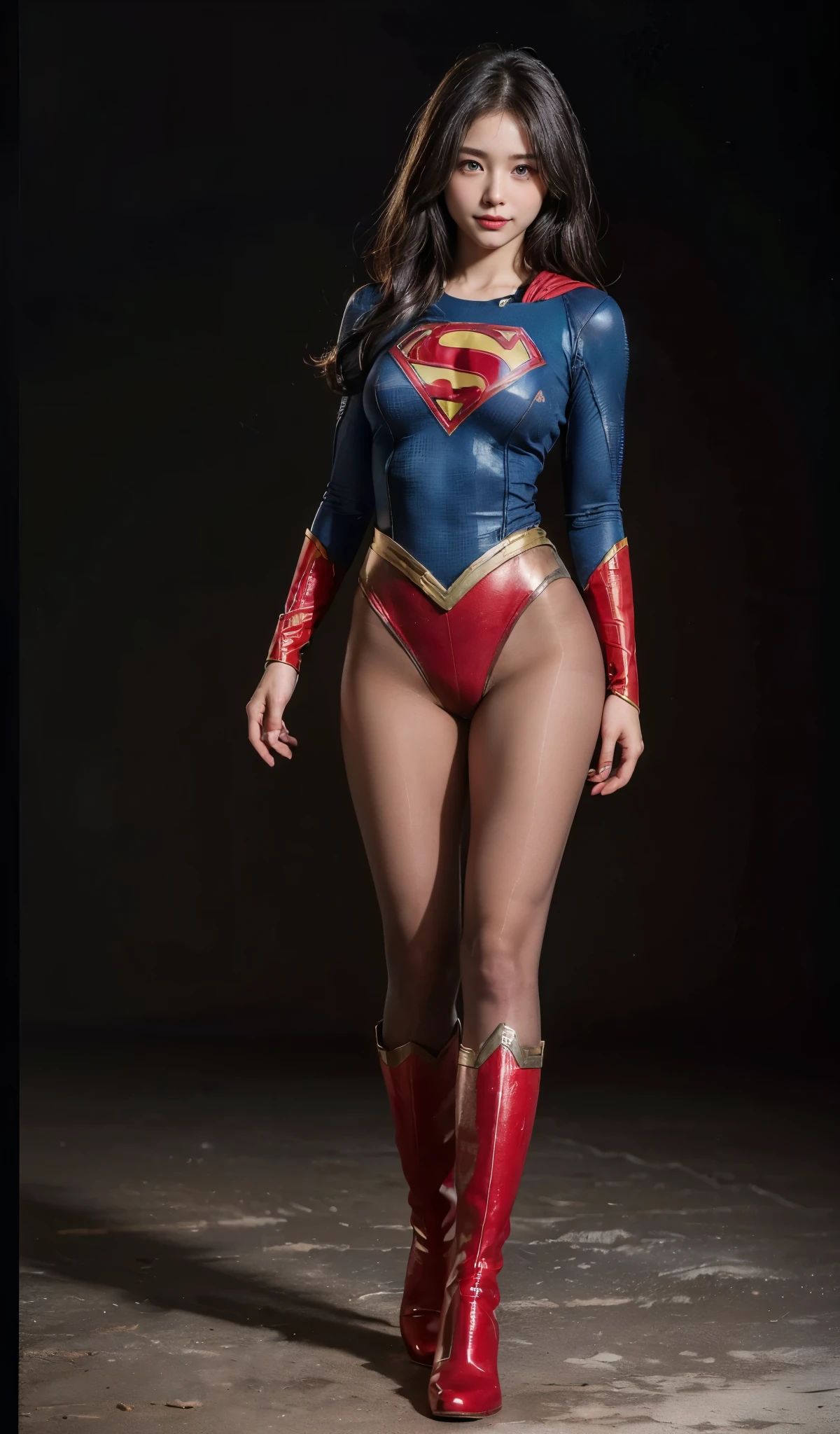 No background、Are sleeping、lying back on、(((Wear black tights on your beautiful legs.)))、(((Grow legs、tall、Legally express the beauty of your smile)))、((((Make the most of the original image)))、(((Supergirl Costume)))、(((beautiful hairl)))、(((Suffering)))、(((Feet must necessarily be worn with black tights)))、(((You need to wear red boots)))、((Top image quality、8K))、((top-quality、8K、masterpiece:1.3))、(((Keep Background )))、Crisp focus:1.2、Beautiful woman with perfect body shape:1.4、Slender Abs:1.2、a wet body:1.5、Highly detailed facial and skin texture、8K