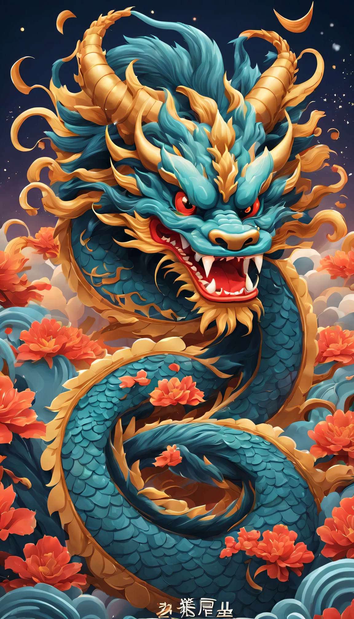 Holiday poster: new year 2024, com mascot: Cartoon Chinese dragon