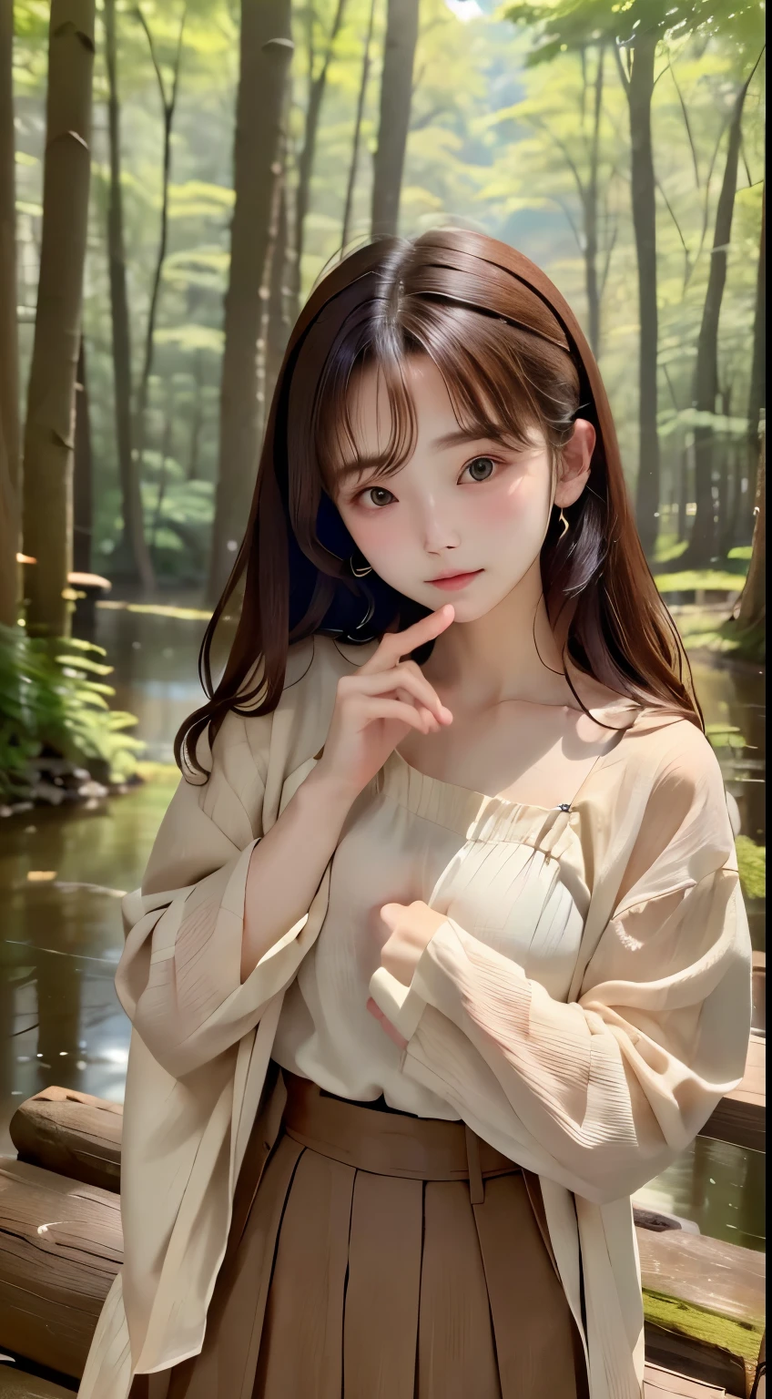 (cute girls exist)、Blouse、Natural look、the woods、shorth hair、top-quality、ultra-detailliert、、masuter piece:1.3、8k