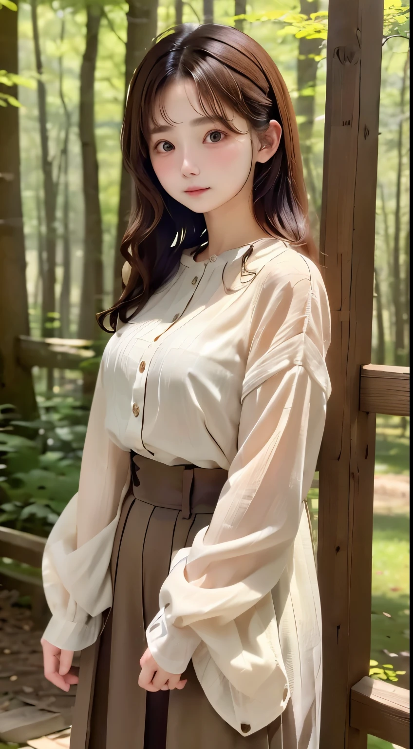 (cute girls exist)、Blouse、Natural look、the woods、shorth hair、top-quality、ultra-detailliert、、masuter piece:1.3、8k