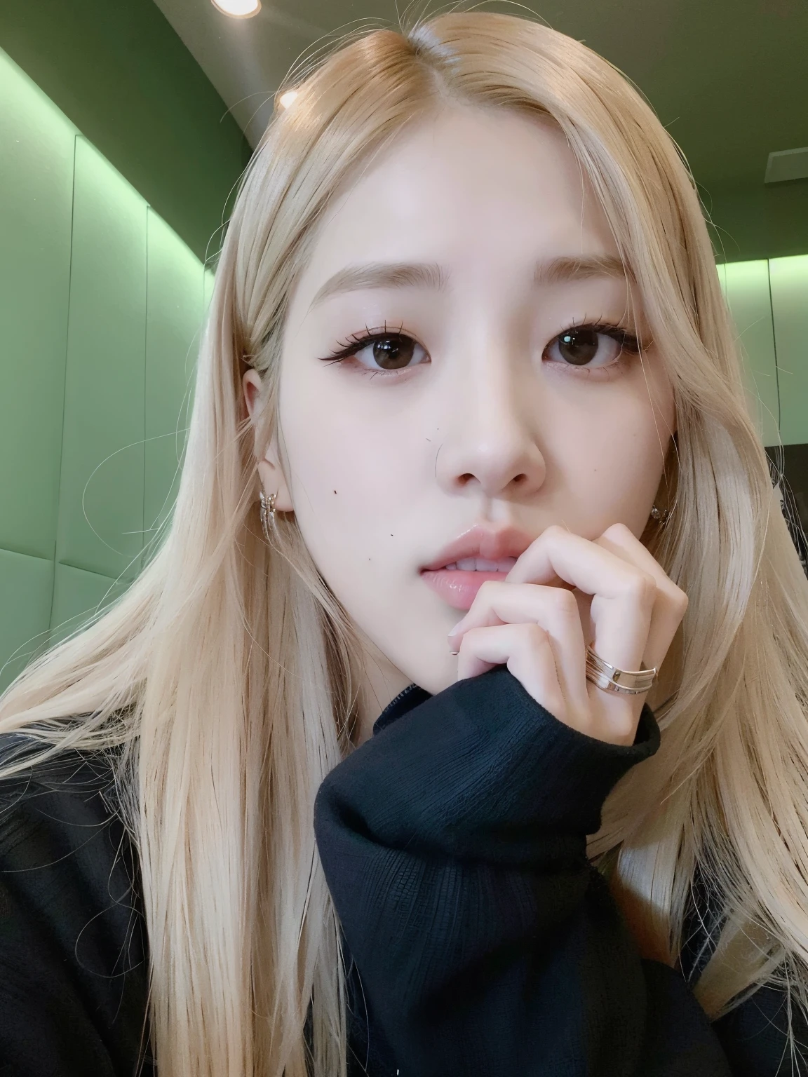 Girl with long blonde hair and a black sweater, Parque Roseanne de Blackpink, Jossi de Blackpink, portrait of Jossi de Blackpink, Heonhwa Choe, Jisoo de Blackpink, Jisoo de Blackpink, Wan adorable cara coreana, Foto de perfil de la foto de cabeza, Jaeyeon Nam, Retrato Jisoo Blackpink, Lalisa Manoban de Blackpink, Jinyoung Shin