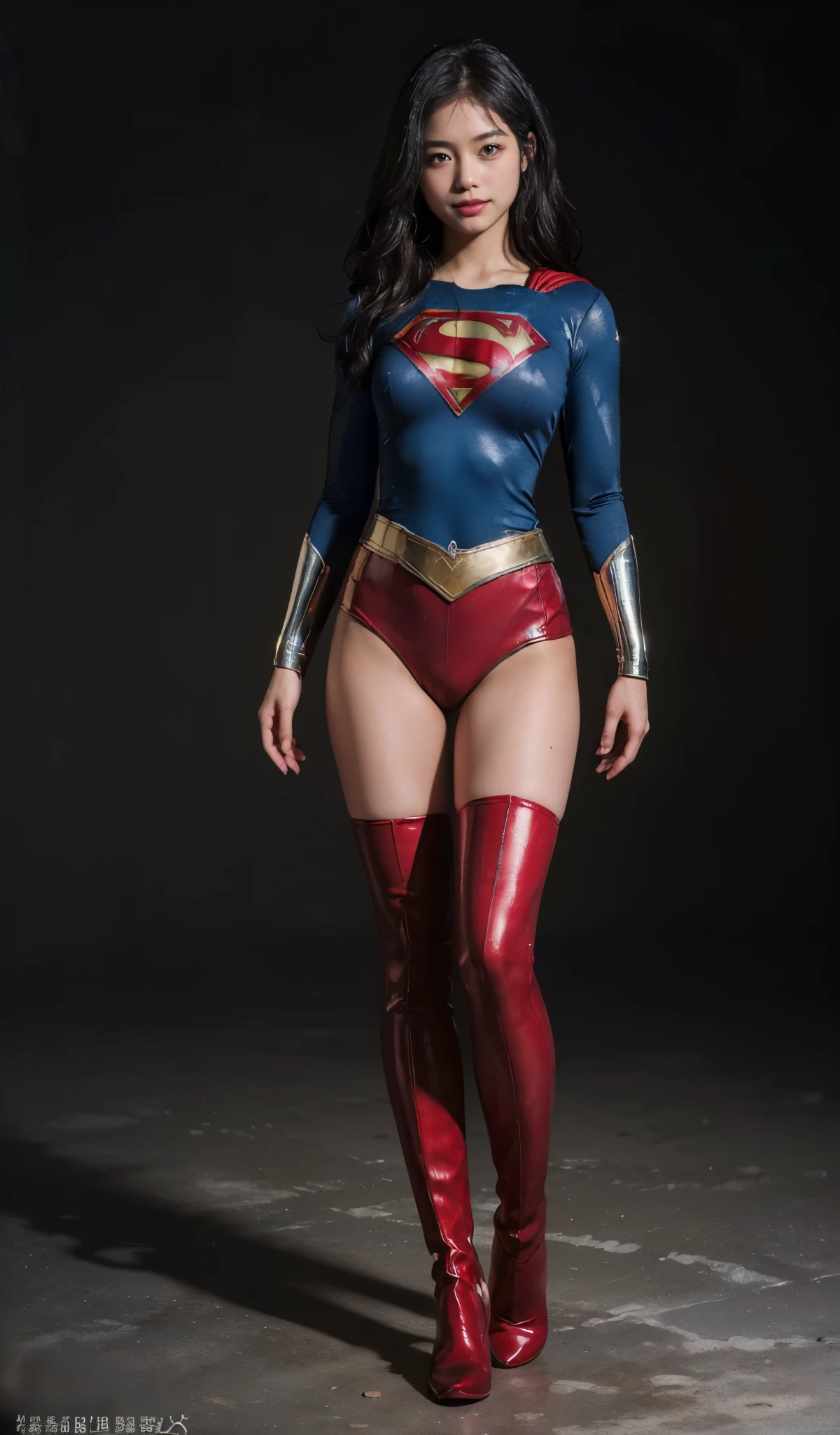 No background、Are sleeping、lying back on、(((Wear black tights on your beautiful legs.)))、(((Grow legs、tall、Legally express the beauty of your smile)))、((((Make the most of the original image)))、(((Supergirl Costume)))、(((beautiful hairl)))、(((Suffering)))、(((Feet must necessarily be worn with black tights)))、(((You need to wear red boots)))、((Top image quality、8K))、((top-quality、8K、​masterpiece:1.3))、(((Keep Background )))、Crisp focus:1.2、Beautiful woman with perfect body shape:1.4、Slender Abs:1.2、a wet body:1.5、Highly detailed facial and skin texture、8K