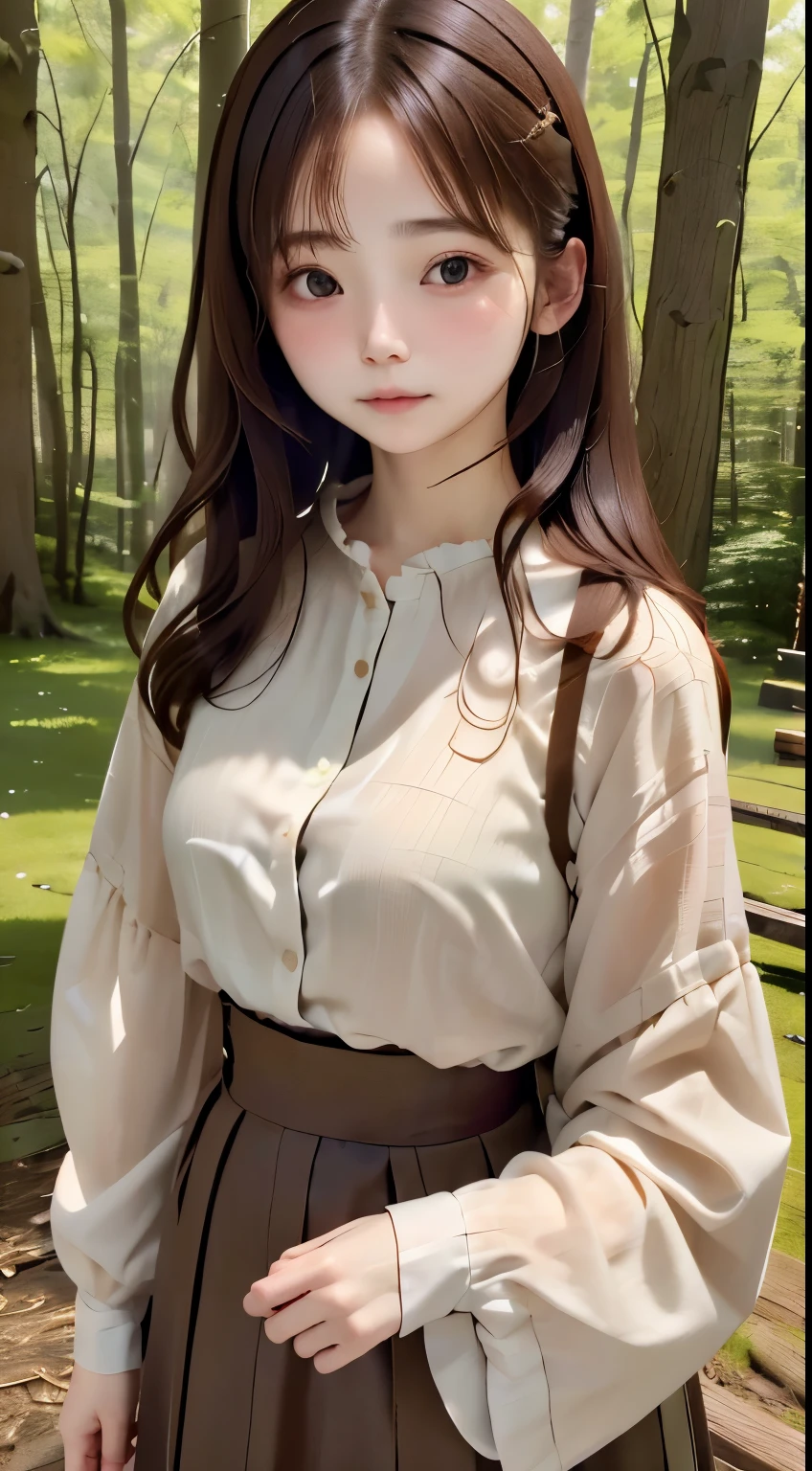 (cute girls exist)、Blouse、Natural look、the woods、shorth hair、top-quality、ultra-detailliert、、masuter piece:1.3、８ｋ