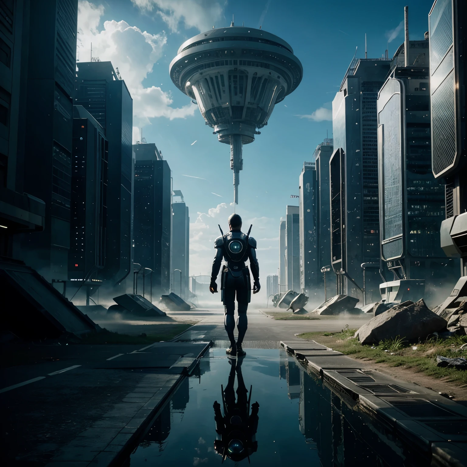 A futuristic world with ultra-technologic elements and over-developed citizens living 1000 years from now.