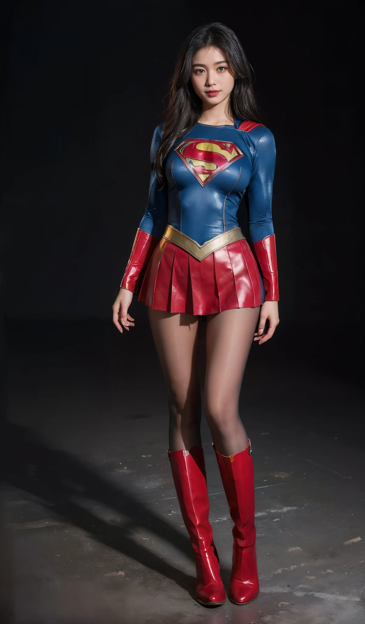 No background、Are sleeping、lying back on、(((Wear black tights on your beautiful legs.)))、(((Grow legs、tall、Legally express the beauty of your smile)))、((((Make the most of the original image)))、(((Supergirl Costume)))、(((beautiful hairl)))、(((Suffering)))、(((Feet must necessarily be worn with black tights)))、(((You need to wear red boots)))、((Top image quality、8K))、((top-quality、8K、​masterpiece:1.3))、(((Keep Background )))、Crisp focus:1.2、Beautiful woman with perfect body shape:1.4、Slender Abs:1.2、a wet body:1.5、Highly detailed facial and skin texture、8K