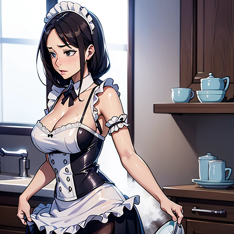 The best picture quality,Sexy maid outfit,Very shy expression,In the dishwashing,Great figure,Side Body