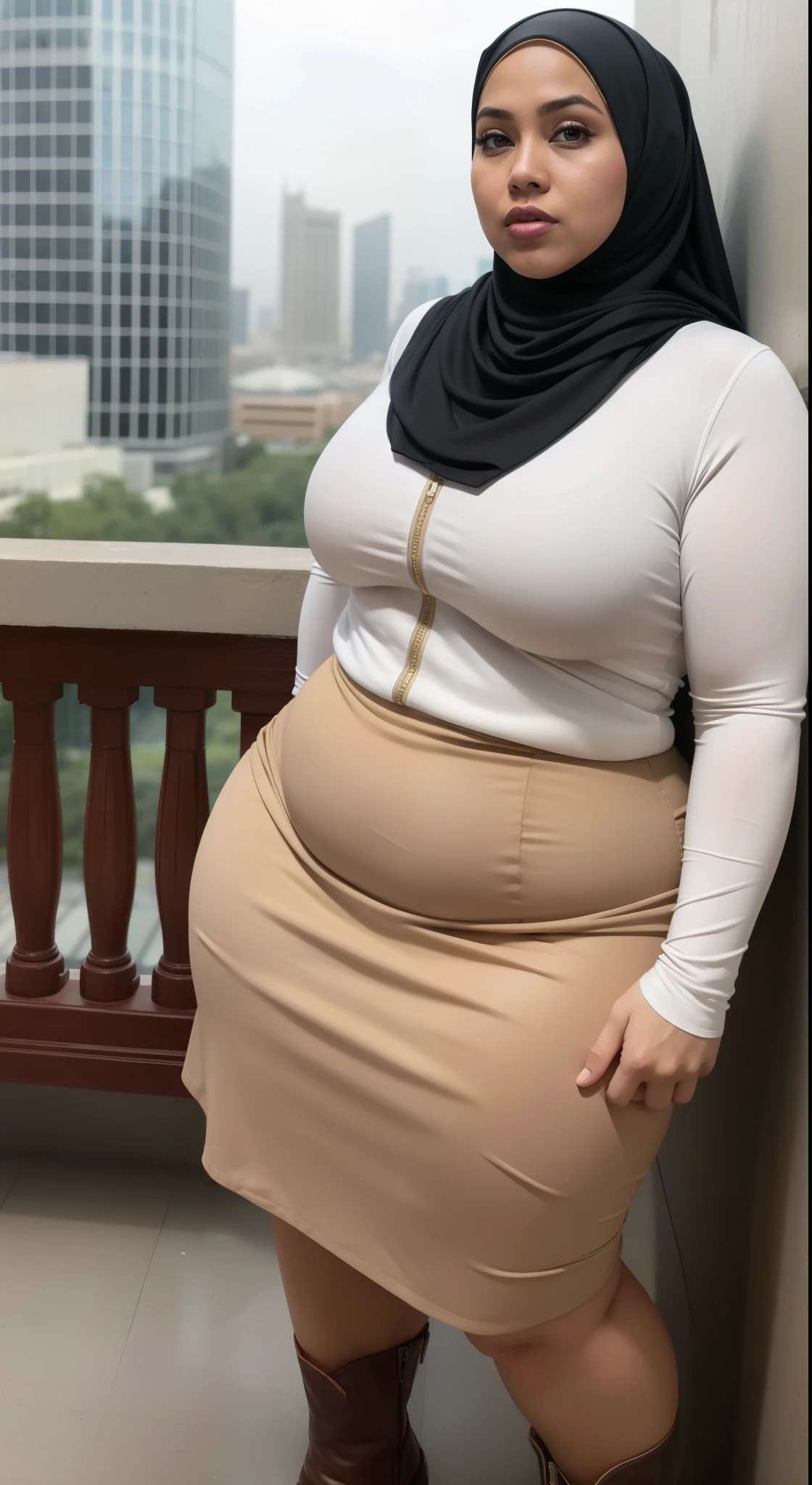 ((HIJAB MALAY GIRL)), ((BBW)), SHORTS, HUGE WIDE BUTT, WIDE BUTT, 63 YEAR OLD METURE women's, METURE women's, (WHITE LIPS), (WESTERN BOOTS), (TIGH SKIRT), , tall buildings in background, twin towers, Kuala Lumpur,(ANGRY FACE EXPRESSION), TRANSPARENT, STAYING, THICK FOG. LEGGING,