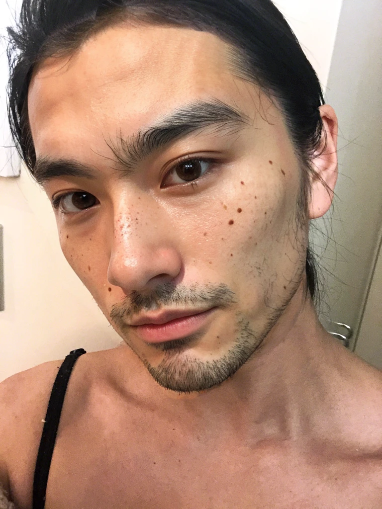 masterpiece, best quality, ultra detailed, japanese man, male focus, japanese, Man's face, brown freckles, no beard, beautiful skin,