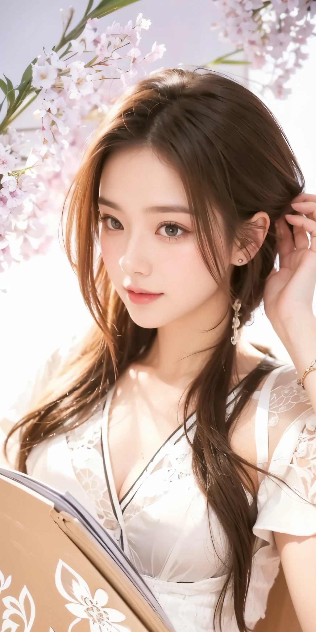 1girl, brown hair, green eyes, high quality, ultra detailed, masterpiece, realistic