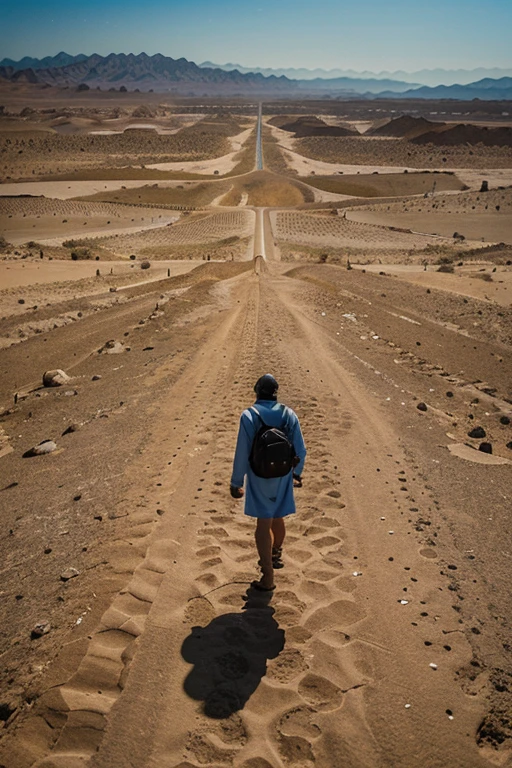 Create an image that starts with images of a traveler lost in a desert representing a lack of direction and faith. Em seguida, show visual transitions to illustrate the inner journey as the protagonist reflects on his decisions and the emptiness he feels. As the song progresses to the bridge and the change to Christ is mentioned, use graphics or scenes that represent the concept of "encontro com a luz". End with images of hope, peace and redemption.