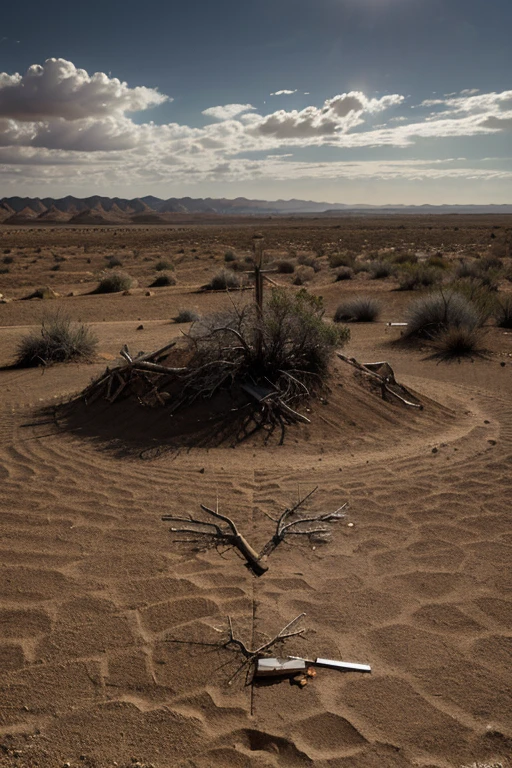 Create a sequence of images divided into two parts. De um lado, represente a jornada inicial do protagonista, mostrando estradas desertas, arid landscapes and lifeless shadows to portray the absence of faith and the search for something more. Do outro lado, highlight images symbolizing illusion and lack of peace, como labirintos, broken mirrors or a cloudy sky, to illustrate the exchange of faith for illusion.