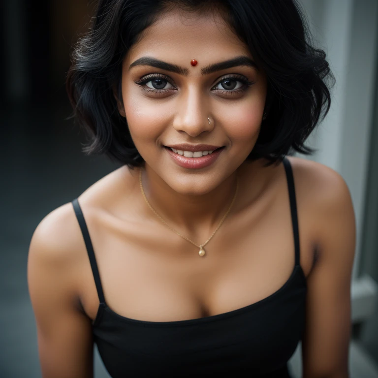 Masterpiece, (full figure) entire body in frame, (((beautiful Tamil girl))), fit athletic body, ((broad shoulders)), perfect proportions, smiling, eyes symmetry, face symmetry, modeling in dark ally way, (((high detail light short sundress))), (((short black hair))), blue hour, cool colors, very detailed, dramatic lighting, digital art trending on Artstation, 64k, HDR, detailed, hyper realistic, detailed skin texture, realistic skin texture, best quality, ultra high res, (photorealistic:1.4), raw photo, sharp focus, nikon d850 film stock photograph, dramatic lighting, (((accurate female anatomy, perfect eyes))) (((500px, fstoppers, photosight.ru, metart, femjoy)))