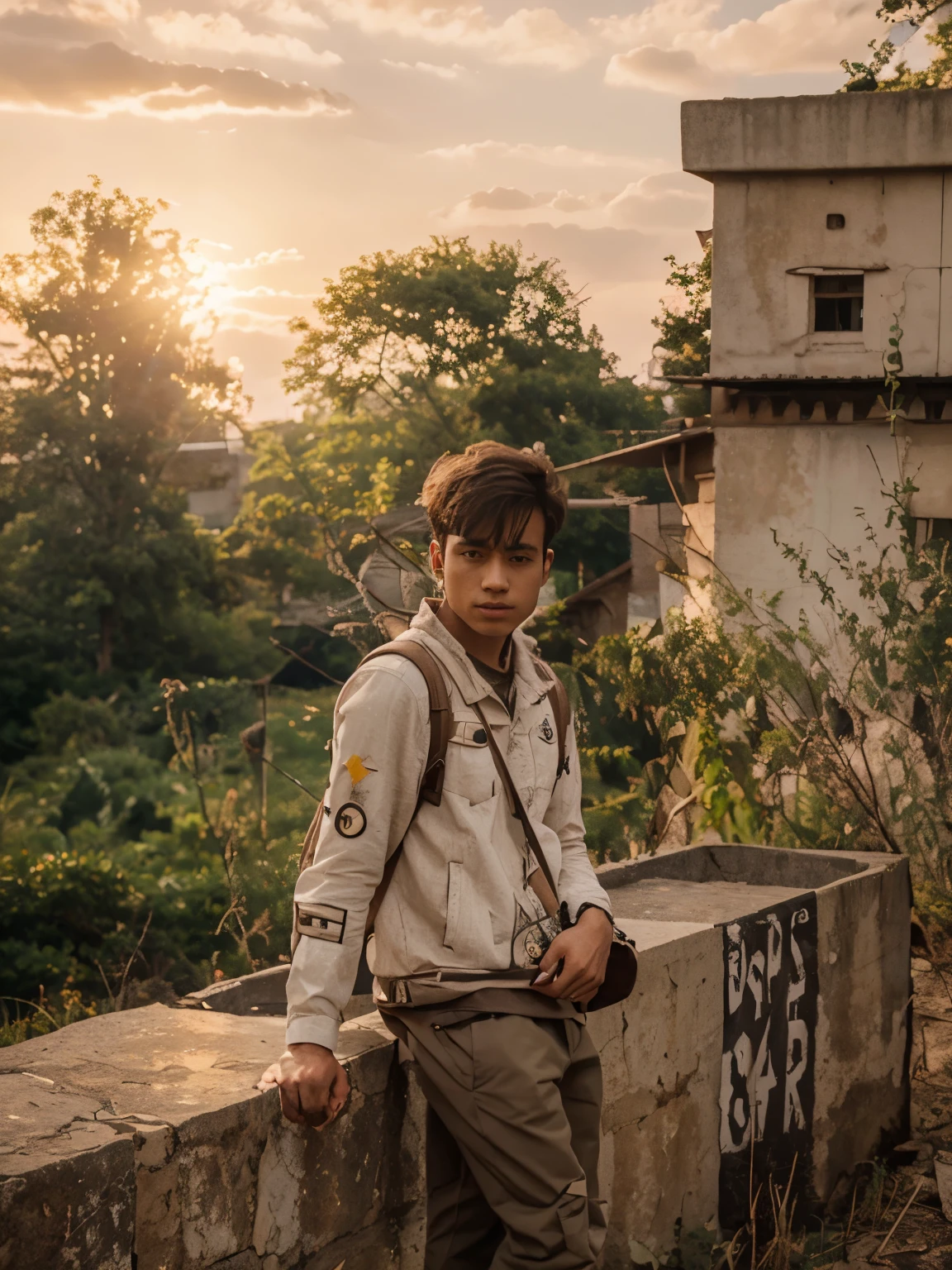 Boy with bag realistic futuristic high quality