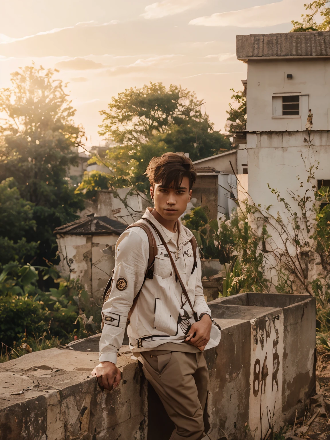 Boy with bag realistic futuristic high quality