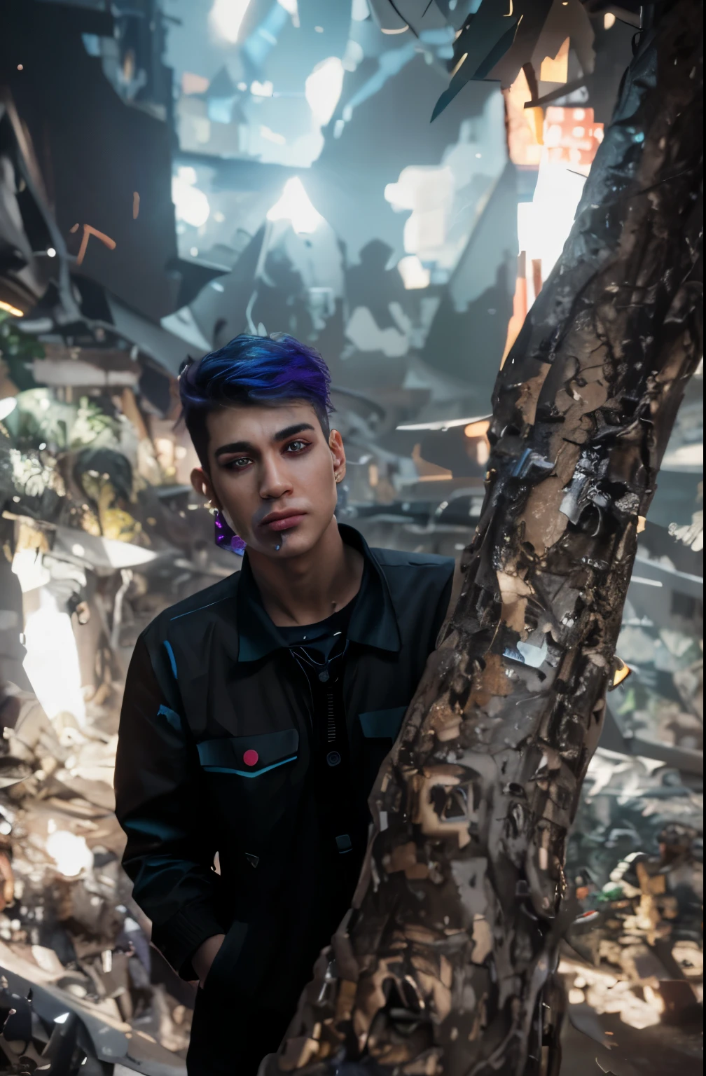 Change background cyberpunk handsome boy. Realistic face . 8k . Ultra realistic.