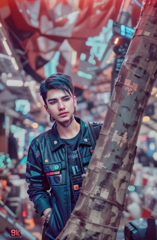 Change background cyberpunk handsome boy. Realistic face . 8k . Ultra realistic.