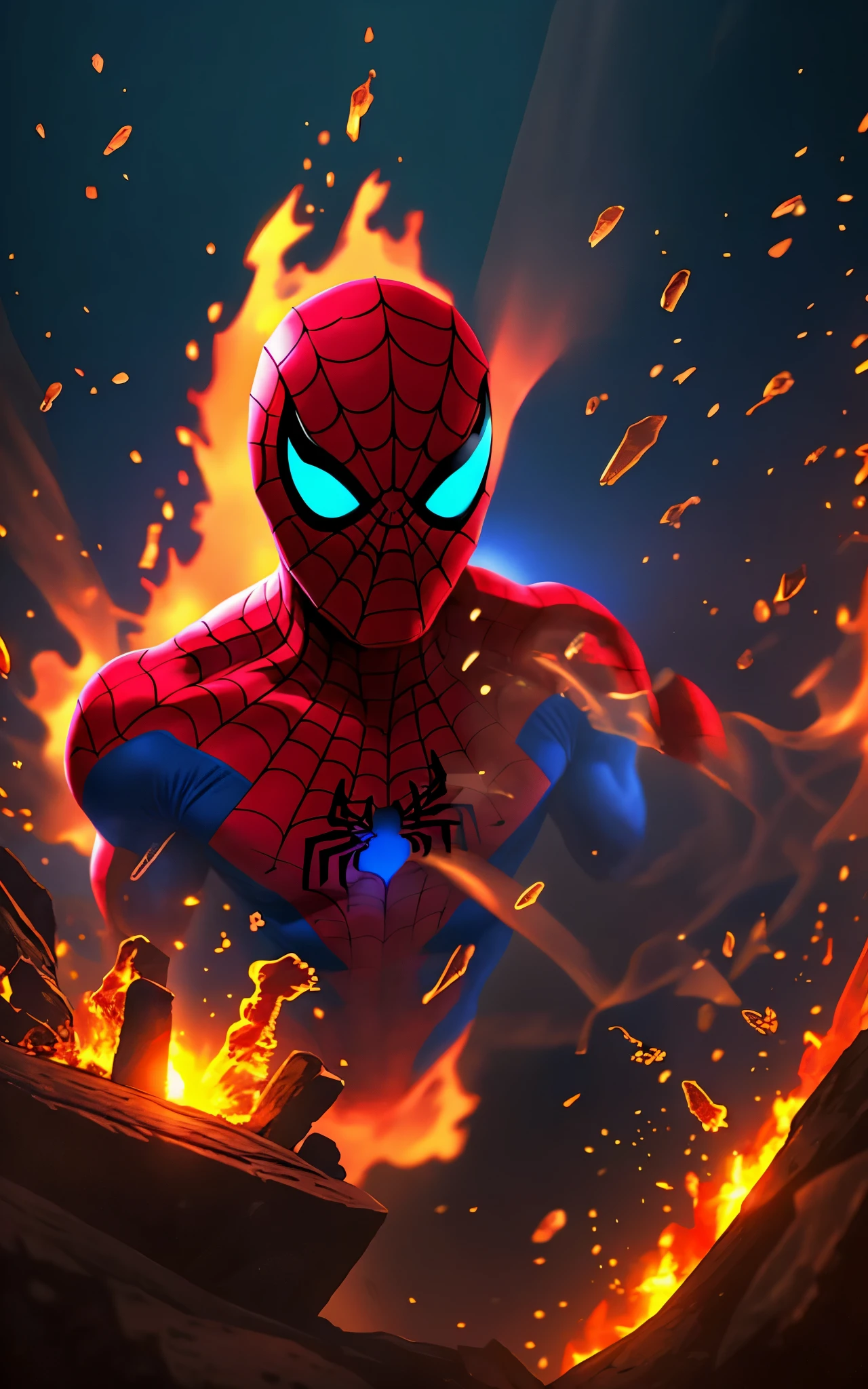 black spider man, blowing up a led television screen, 3d images, 8k realistic images --auto --s2