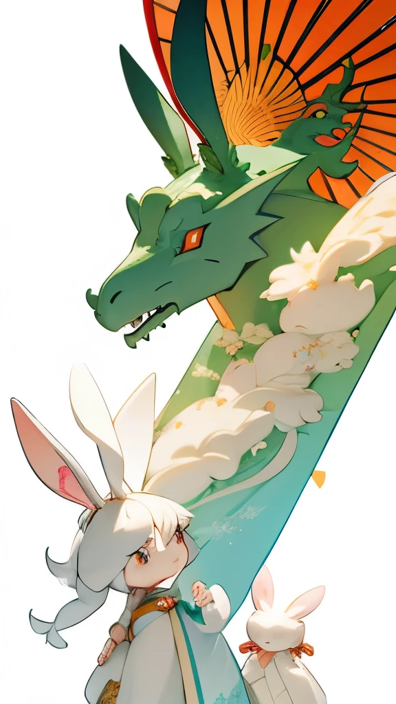 A rabbit and a dragon are lined up next to each other.、They seem to get along well、A Japanese style