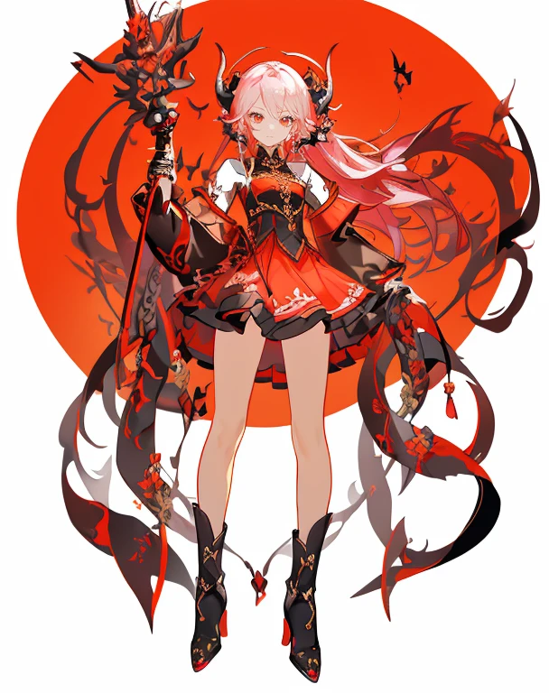 high-level image quality、High Quality、Masterpiece、in detail、full bodyesbian、Stand up cool、Devilish、boots、holding weapons、magia、full bodyesbian、frilld、high-level image quality、High Quality、Masterpiece
