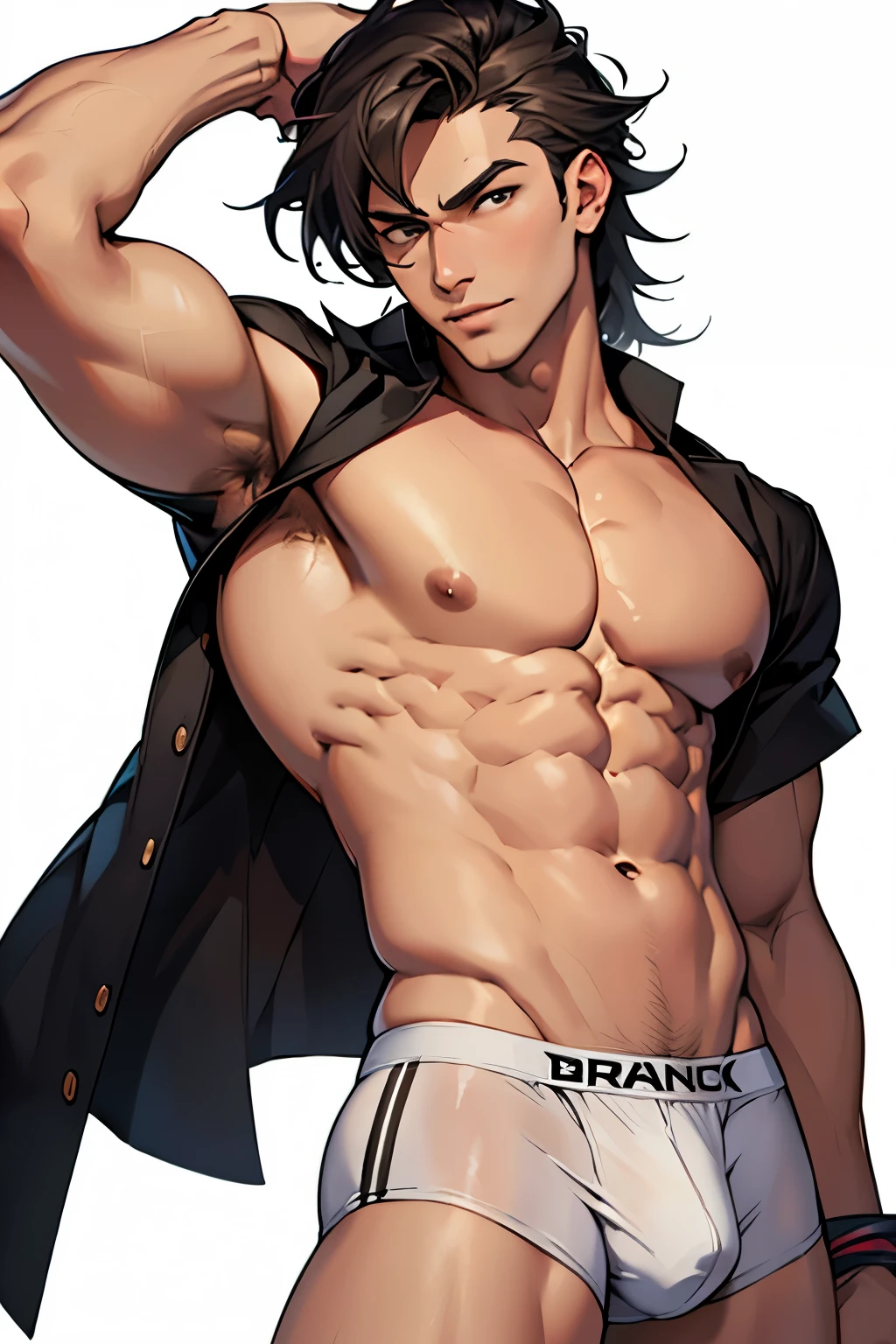 ((best quality, 8k, ultra-detalhado, master part: 1.3)), 1st grade, pele brilhante, Sharp, Beleza Corporal Perfeita, corpo perfeito sombreado realista, (cute baby face:1.1),("underwear,Branco, large bulge ":1.2),(dynamic pose:1.1), coxa , quarto