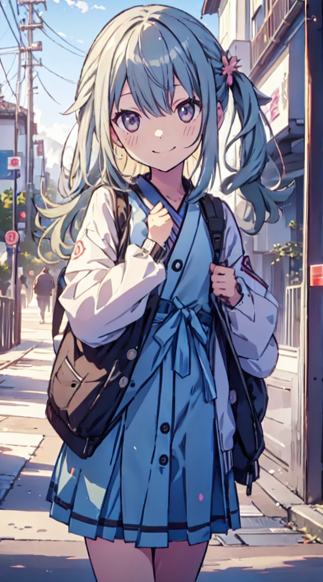 masutepiece, Best Quality,Illustration, Wallpaper, ultra -detail, 1loli、♡、Futomo、Strike a pose with a cheerful smile、校服、In the street