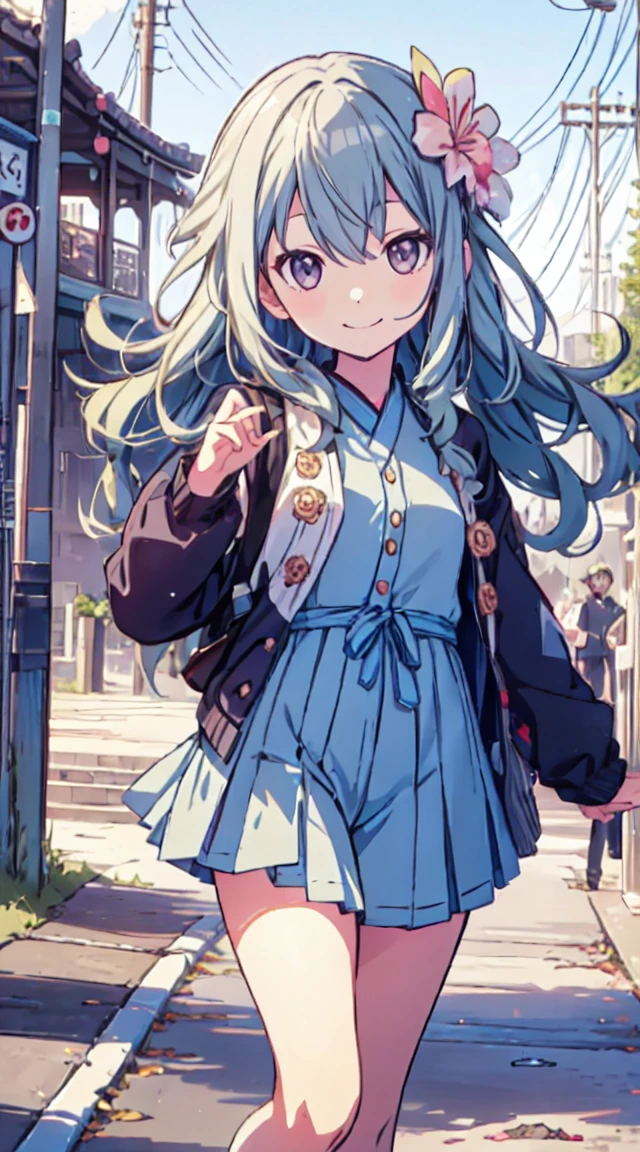 masutepiece, Best Quality,Illustration, Wallpaper, ultra -detail, 1loli、♡、Futomo、Strike a pose with a cheerful smile、校服、In the street