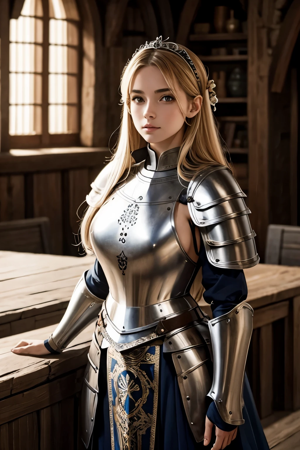 Beautiful girl in medieval armor