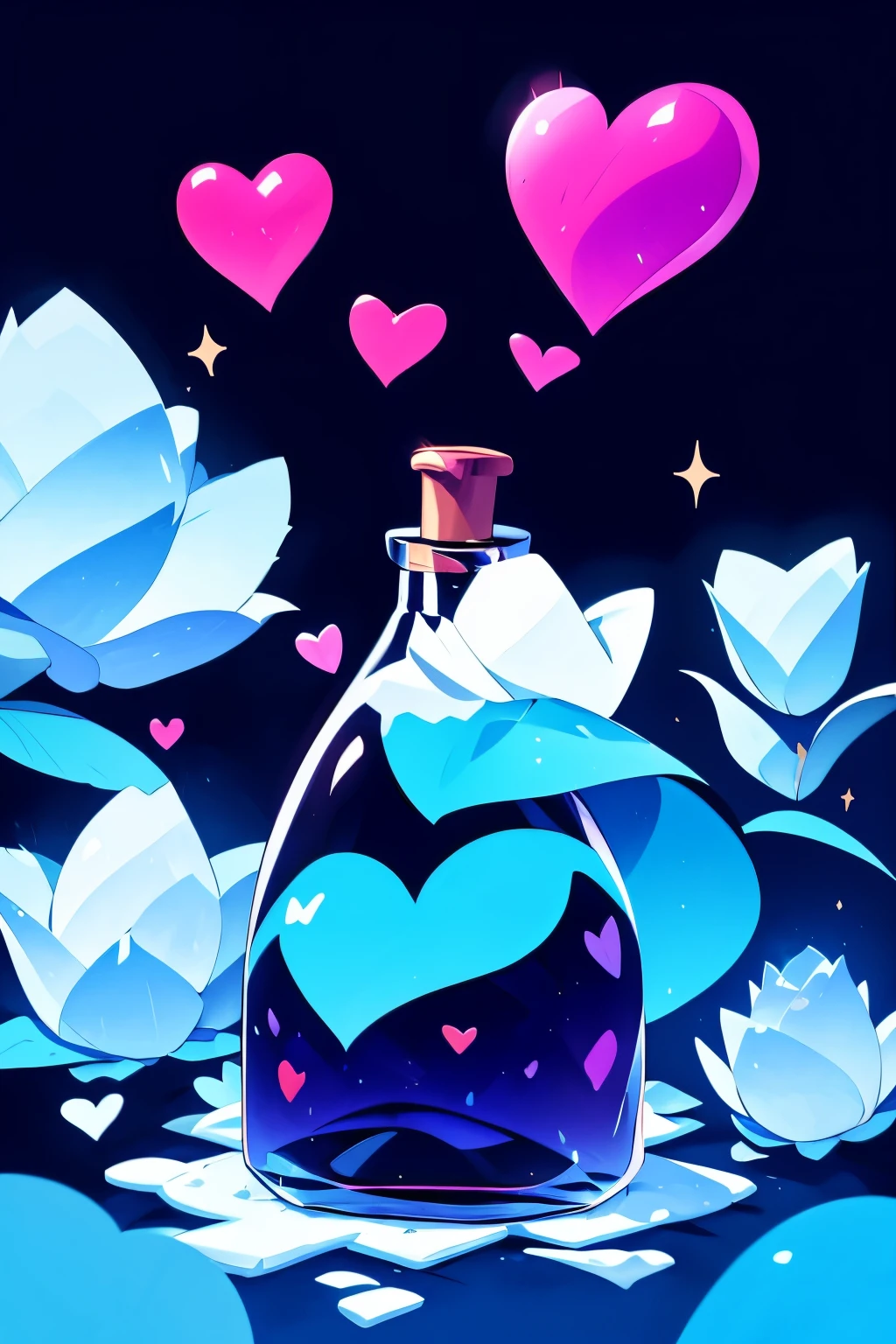 Bottle, hearts,