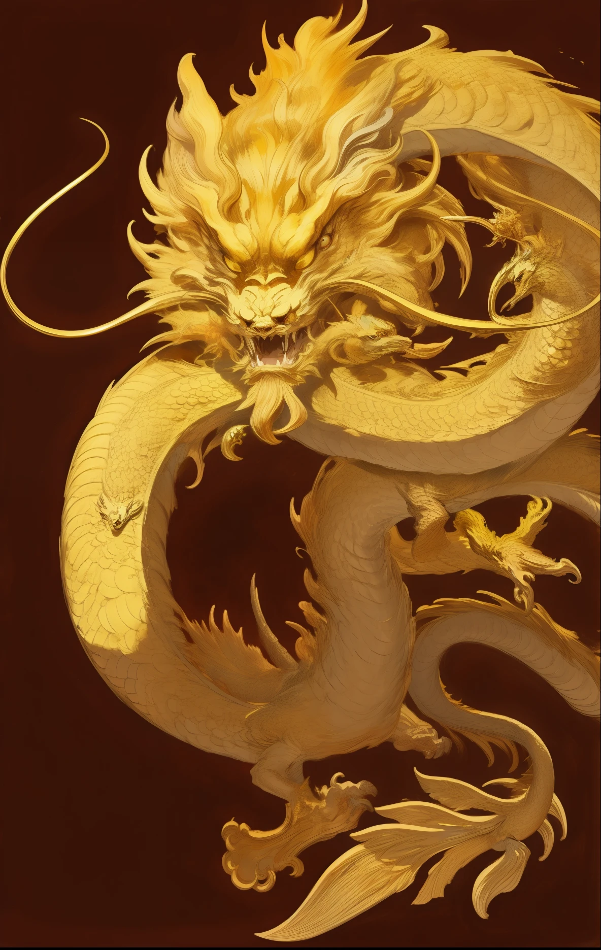 there is a golden drank with a long tail on a brown background, golden drank, chinese drank, smooth chinese drank, chinese drank engrave, majestic japanese drank, chinese drank concept art, drank art, drank, Very detailed vector art, King Ghidorah, detailed drank, detailed digital illustration, colossal drank as background, super detailed color art