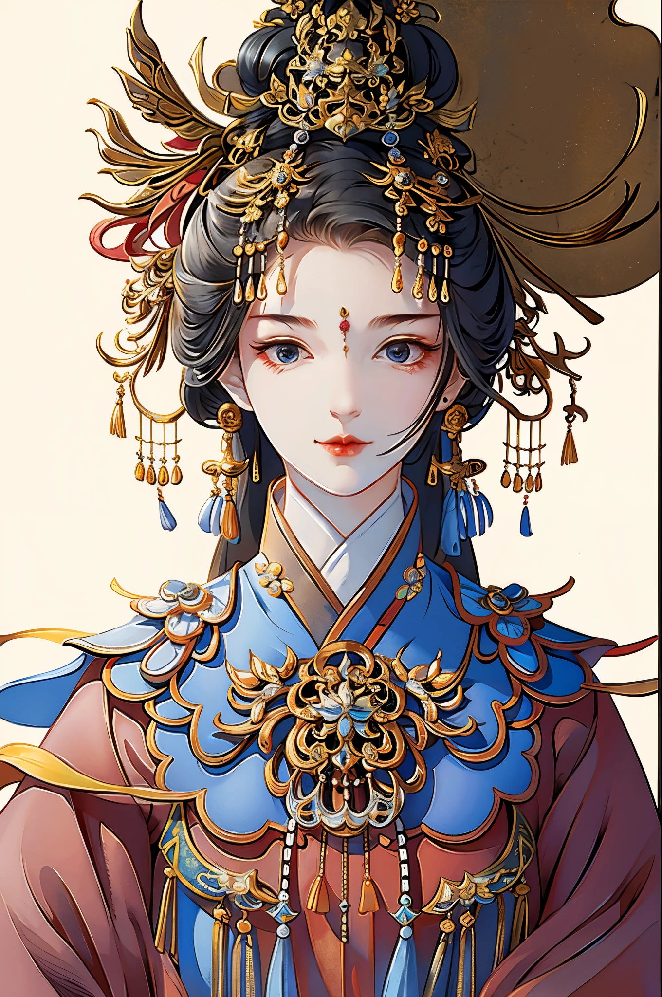 A girl, ancient Chinese costume, sunshine, clear face, clean white background, masterpiece, super detail, epic composition, ultra HD, high quality, extremely detailed, official art, uniform 8k wallpaper, super detail, 32k -- v 6