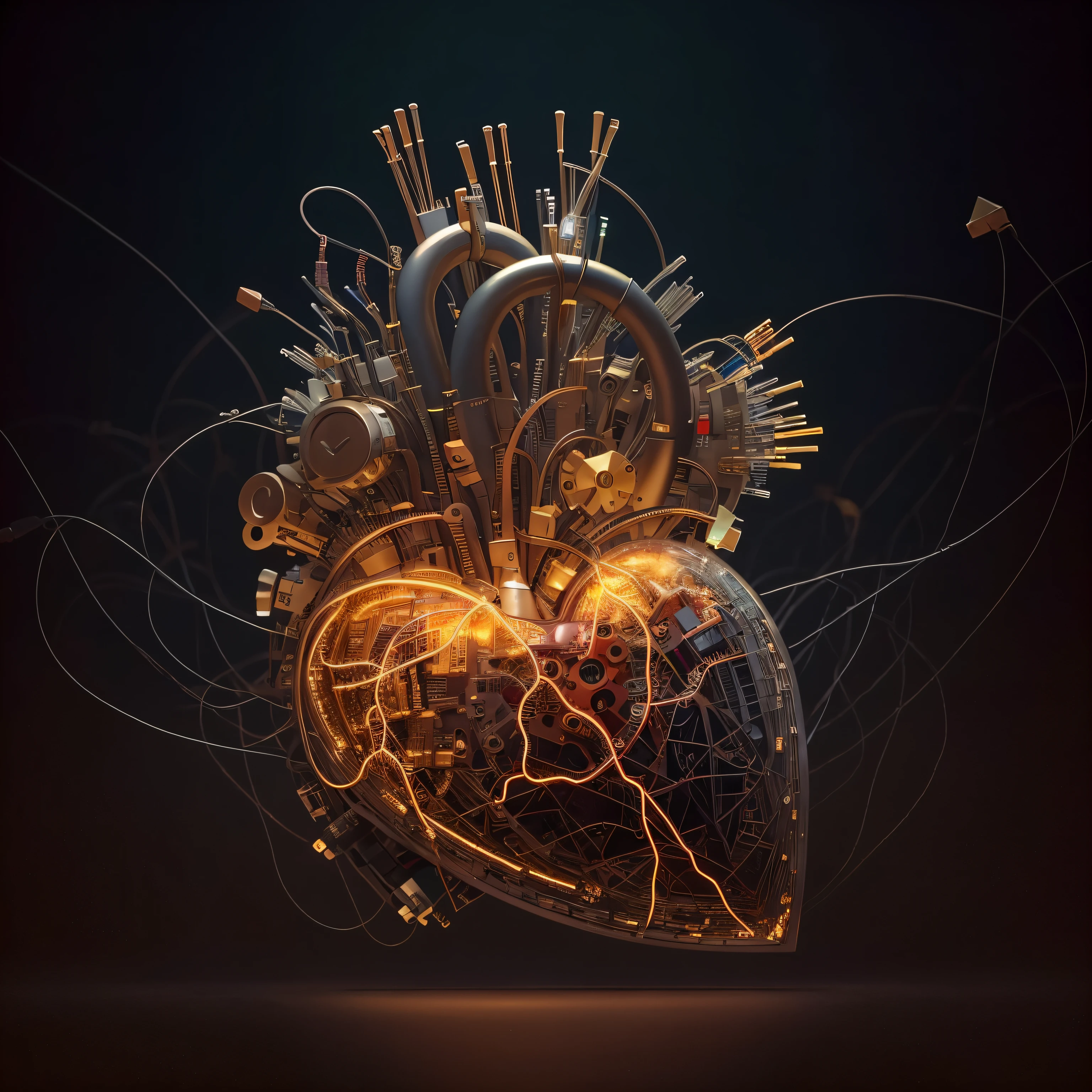 a closeup of a heart with many wires, human heart, connected to heart machines, heart effects, real heart, por Aleksander Gierymski, by Adam Marczyński, Teniente Ludwik Konarzewski, Arte digital 4K altamente detallado, Hermosa obra de arte digital, por Aleksander Kobzdej