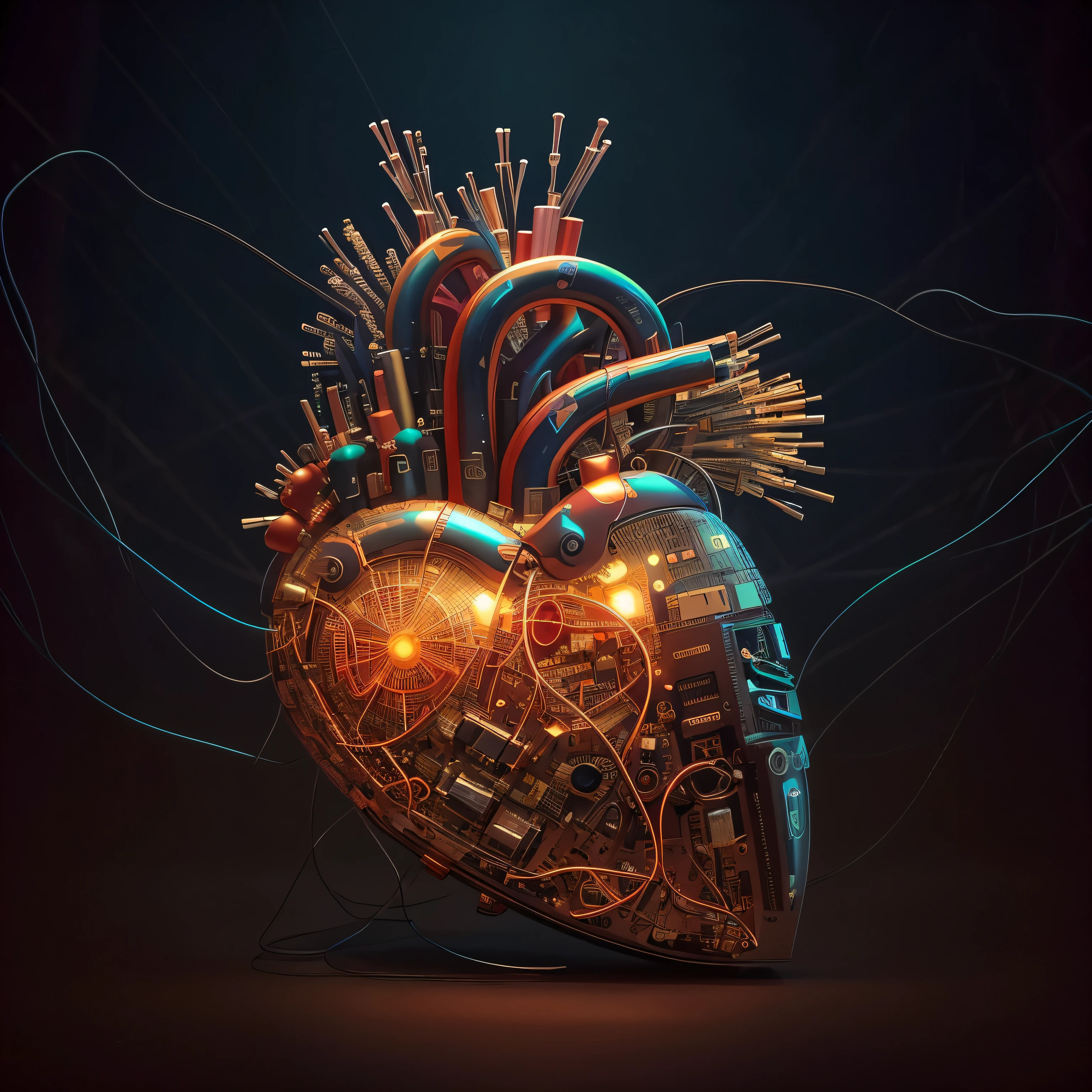 a closeup of a heart with many wires, human heart, connected to heart machines, heart effects, real heart, por Aleksander Gierymski, by Adam Marczyński, Teniente Ludwik Konarzewski, Arte digital 4K altamente detallado, Hermosa obra de arte digital, por Aleksander Kobzdej