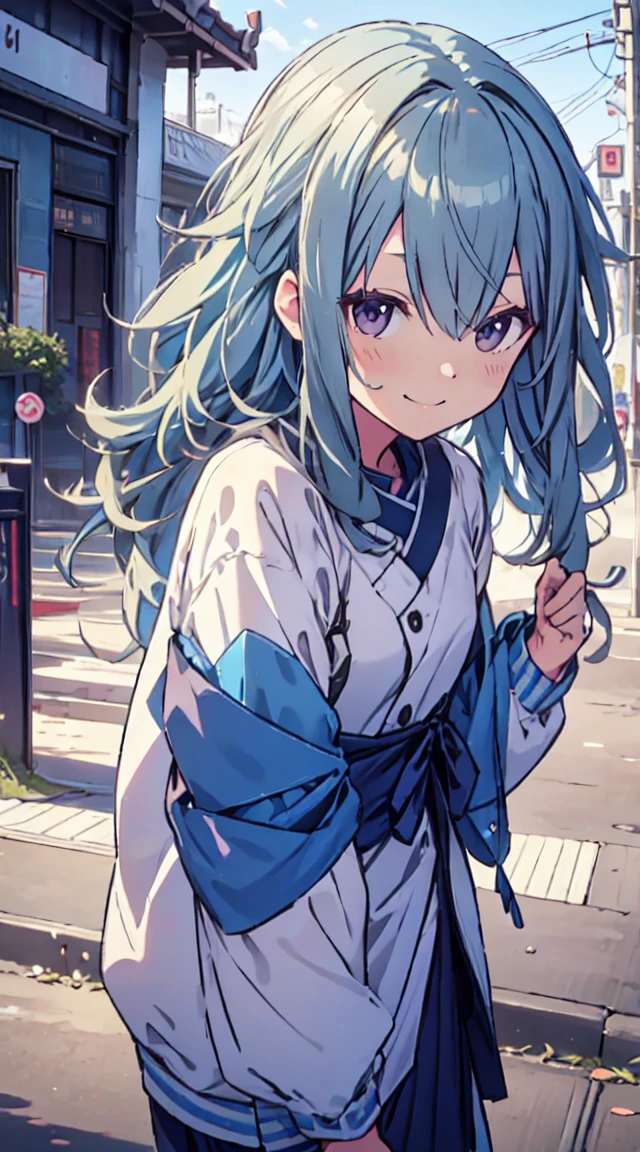 masutepiece, Best Quality,Illustration, Wallpaper, ultra -detail, 1loli、♡、Futomo、Strike a pose with a cheerful smile、校服、In the street
