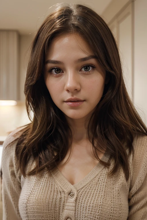 Best quality at best, tmasterpiece, (actual:1.2), 1 girl, Brown hair, Brown eyes,frontage, 详细的脸, pretty eyes