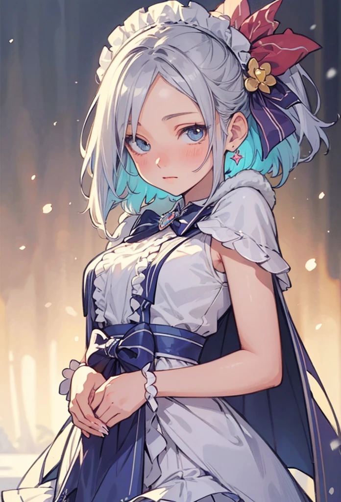 (Detailed illustrations,Very detailed and detailed drawing,Delicate lines with slow and rapid,Realistic texture expression),[Color tressed main line],[Winter Park [Walking trail](Powder snow)],[HENTAI] kawaii ((anime) tareme Girl (Pretty) ar old [SKINNY [Sheer breast]]) (Silvery hair [[Hairstyles with a wide forehead]]) ((magical littl)),((holly leaves) Head dress) (Fur collared cape((frilld) bow ribbon)[boa fabric dress][Color stockings],Transparency [Soft ambient light] gravure [Colorful],(Intricate and beautiful decoration [Dense detail]),(Fine and beautiful skin expression [Transparency]),[完璧な目のdetaileds (Iris beautifully drawn in every detail)[Jewel-like eyes]],[long and beautiful eyelashes],[Meticulously drawn hair [美しく艷やかな髪のdetaileds]],(完璧な手のdetaileds [Beautiful fingers without breakdowns [Beautiful nails]]),(Perfect Anatomy(Perfectly proportioned))[[Full body like]],[Ideal color coordination(Accurate simulation of light-material interactions)],([Precision Detail](detaileds,high-detail)),[[Pale and gentle colors]][Visual art that conveys a sense of narrative].