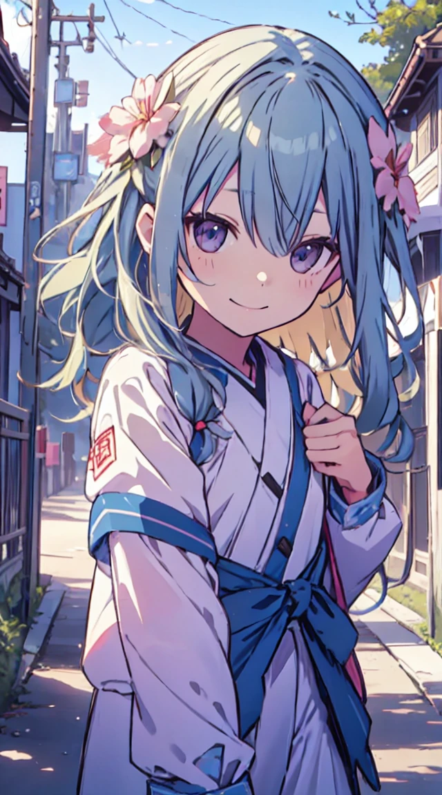 masutepiece, Best Quality,Illustration, Wallpaper, ultra -detail, 1loli、♡、Futomo、Strike a pose with a cheerful smile、校服、In the street