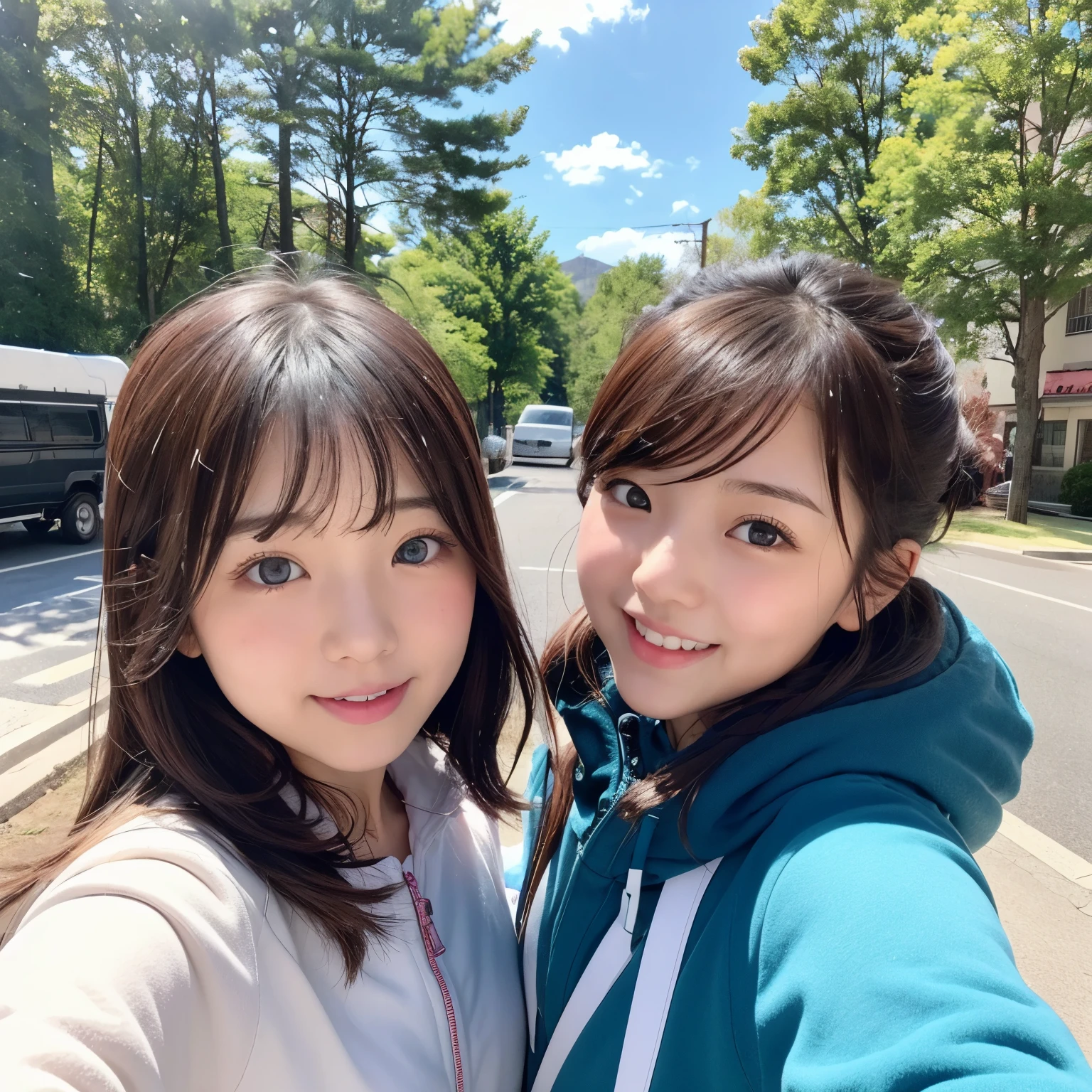 There is snow on the right side、The left half is summer、the girl looks surprised