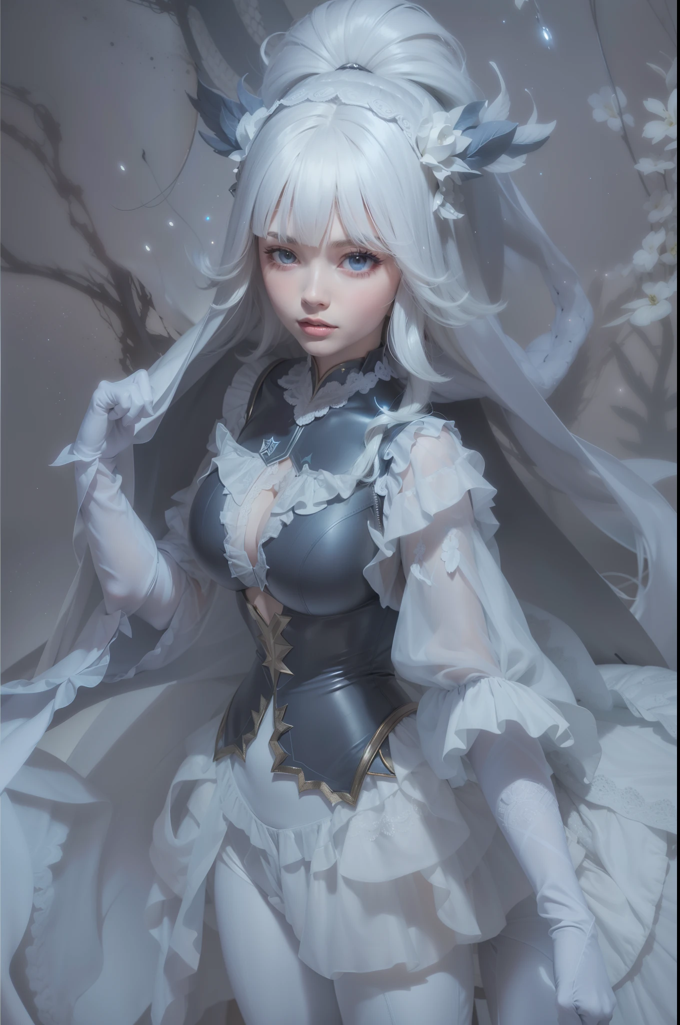 Bust to waist ((perfect face)) perfect skin, hyperrealistic masterpiece, Superheroine european girl ((fringe glowing colorful)) in extremely complex & superdetailed tight plugsuit ((with white cape)), cinematic illumination: 8k